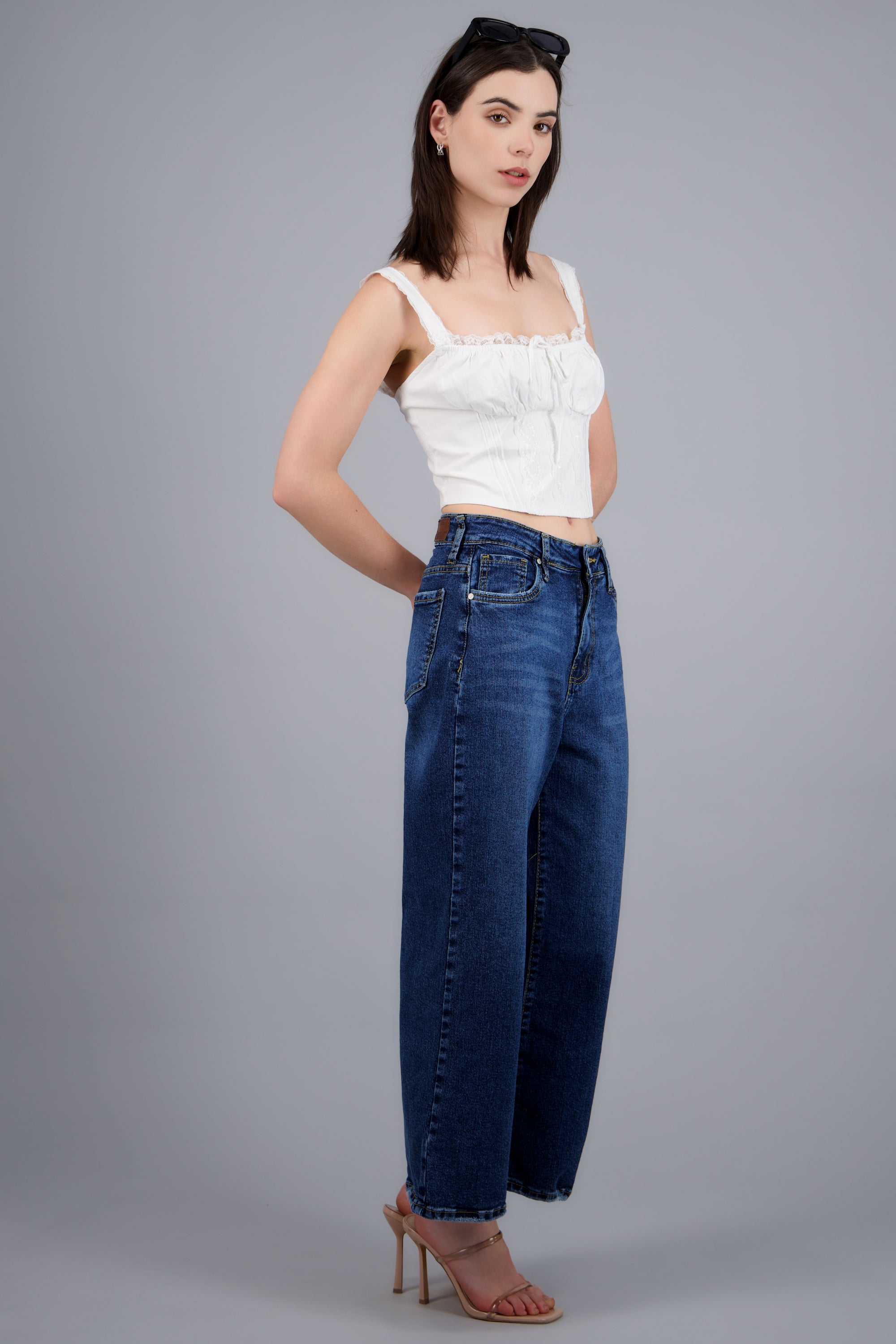 Jeans cropped mid rise DARK WASH