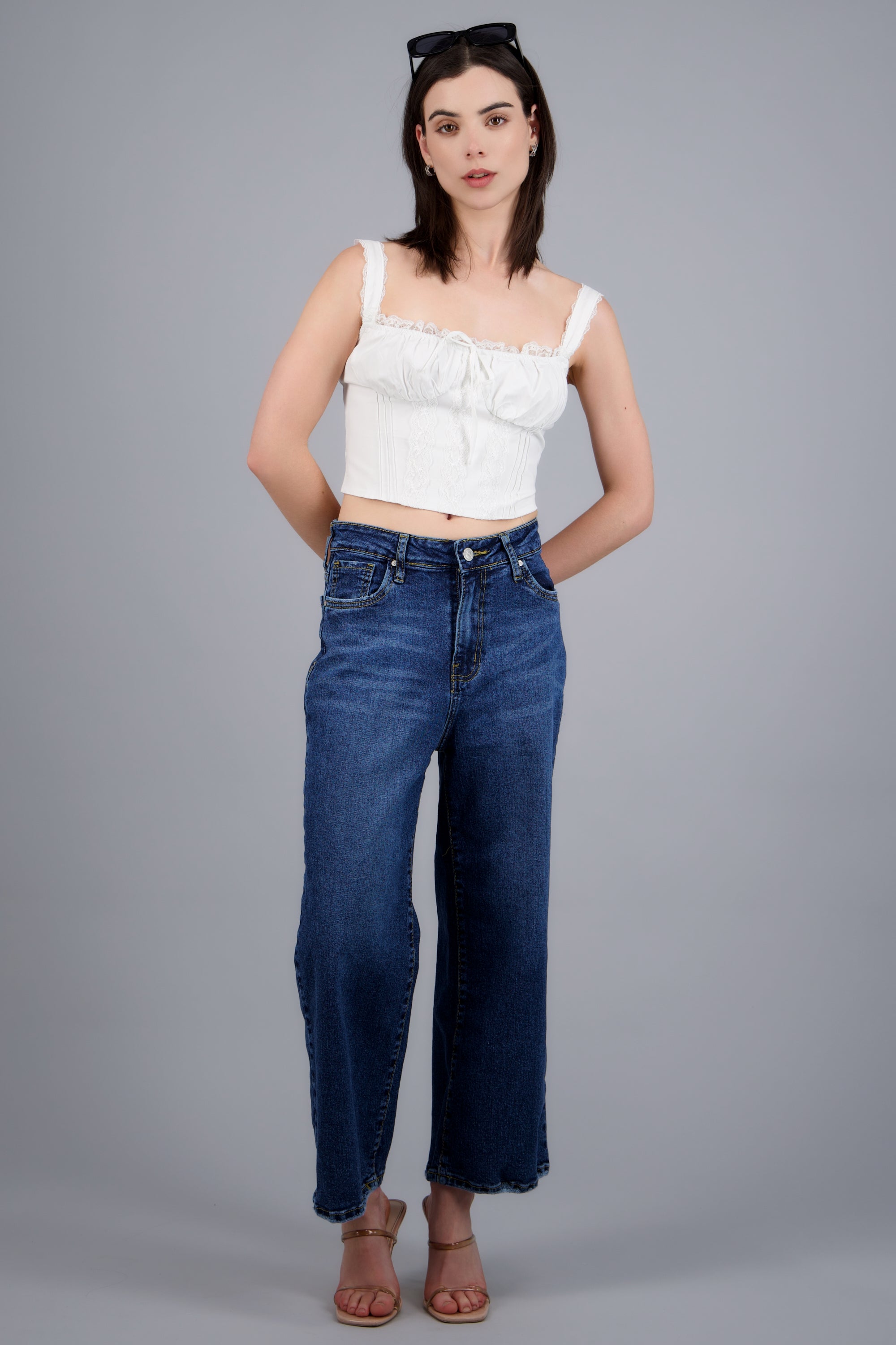 Jeans cropped mid rise DARK WASH