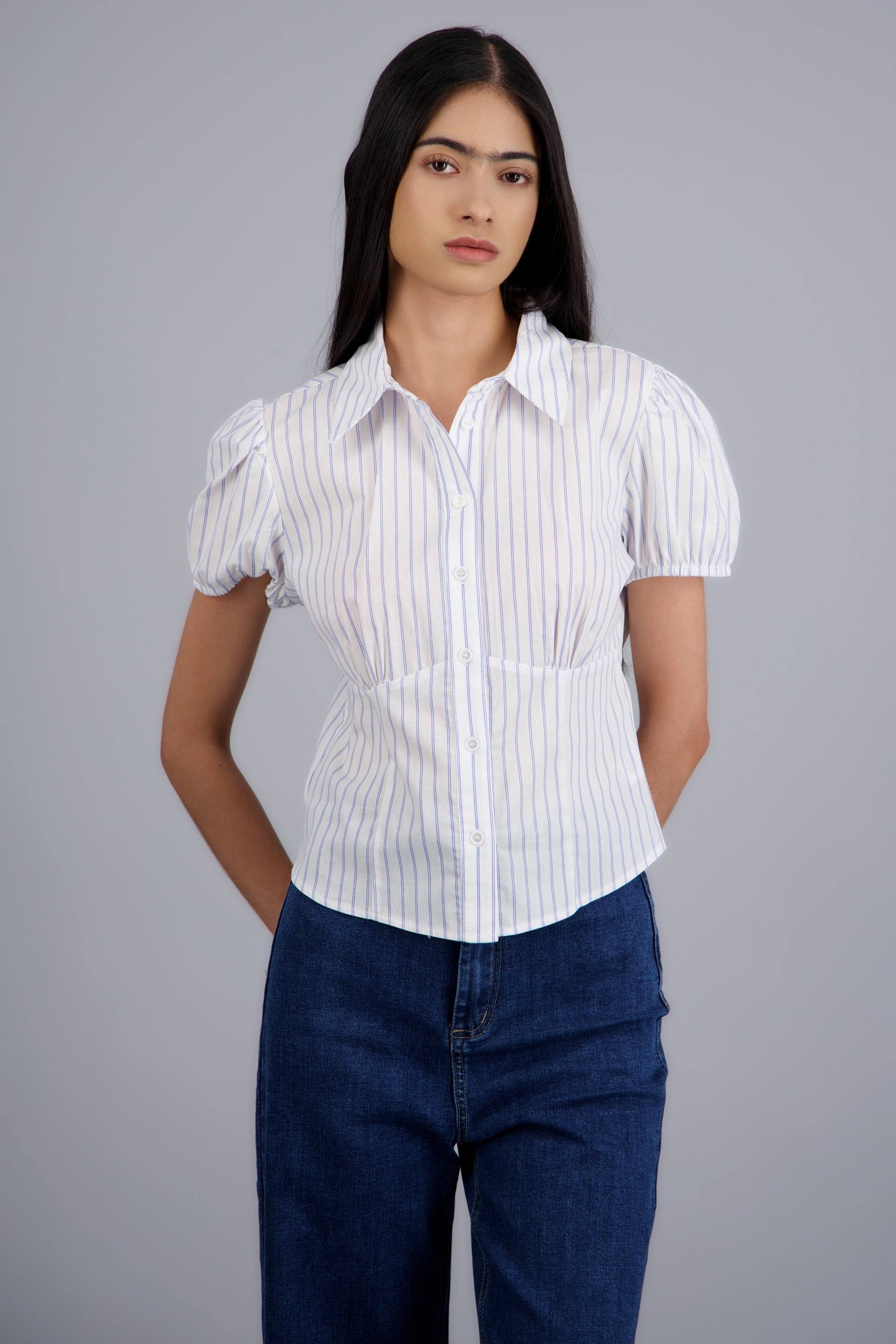 Camisa manga bubble corta BLANCO COMBO