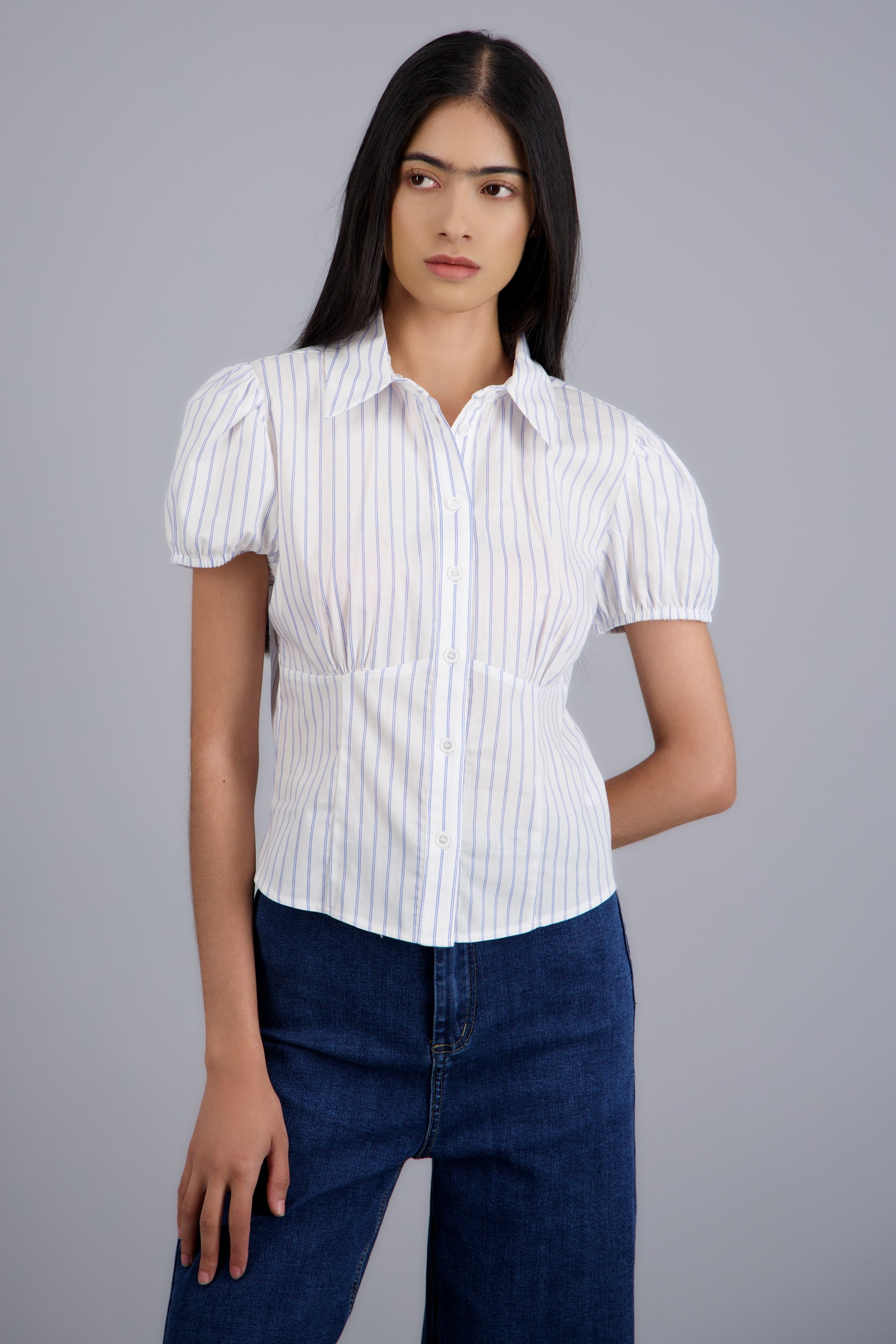 Camisa manga bubble corta BLANCO COMBO