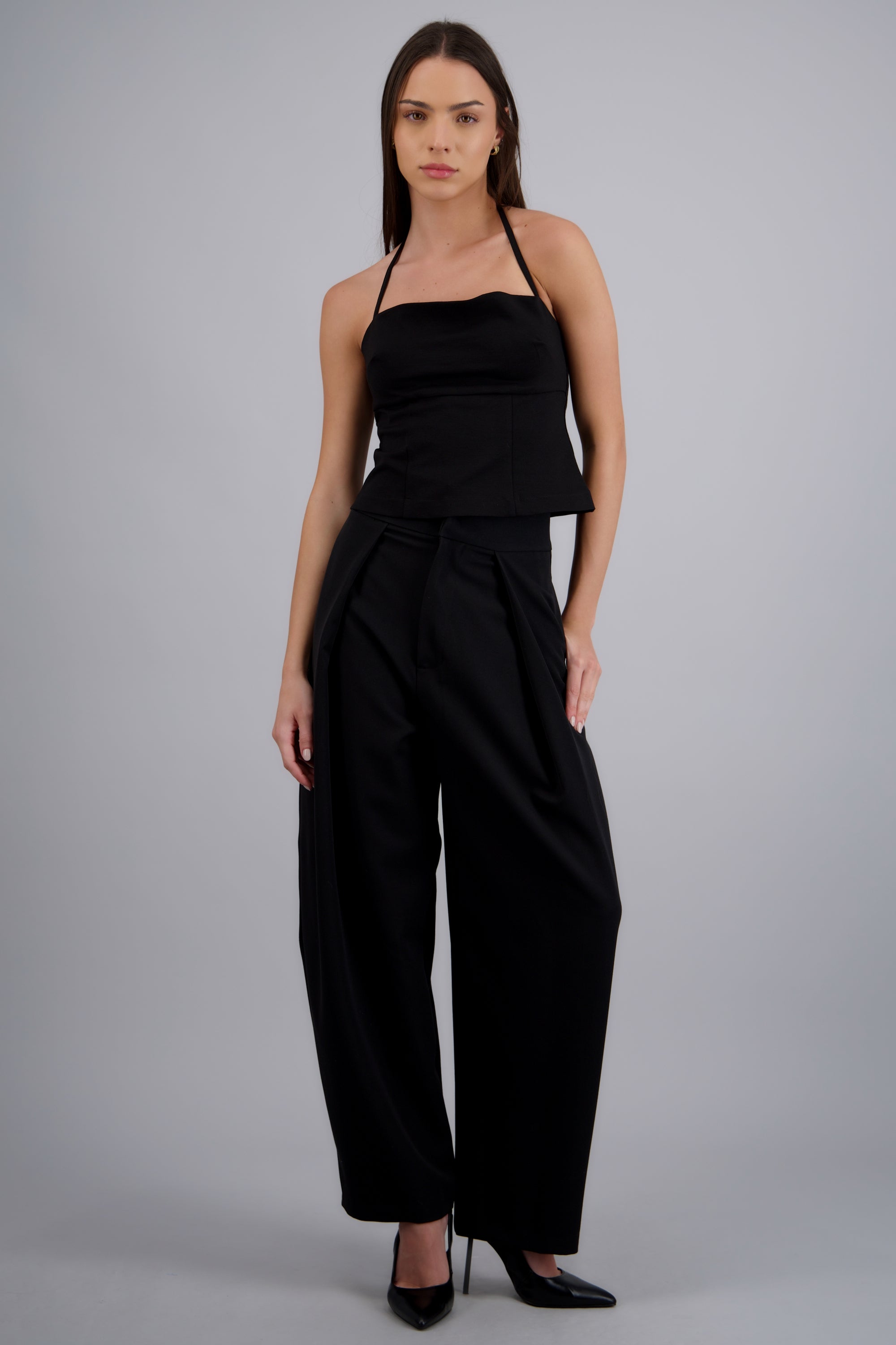 Pantalón balloon pliegues NEGRO