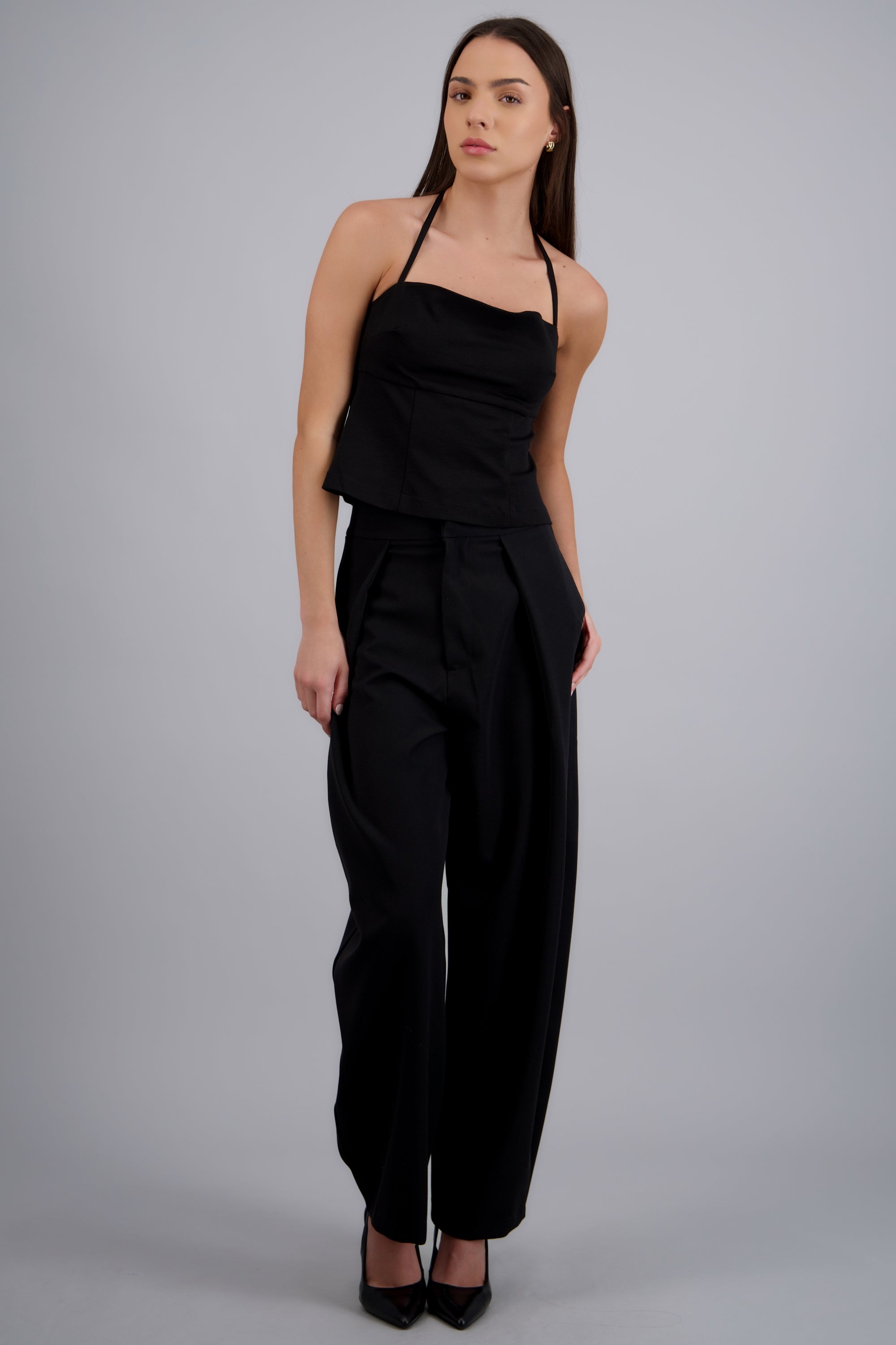 Pantalón balloon pliegues NEGRO