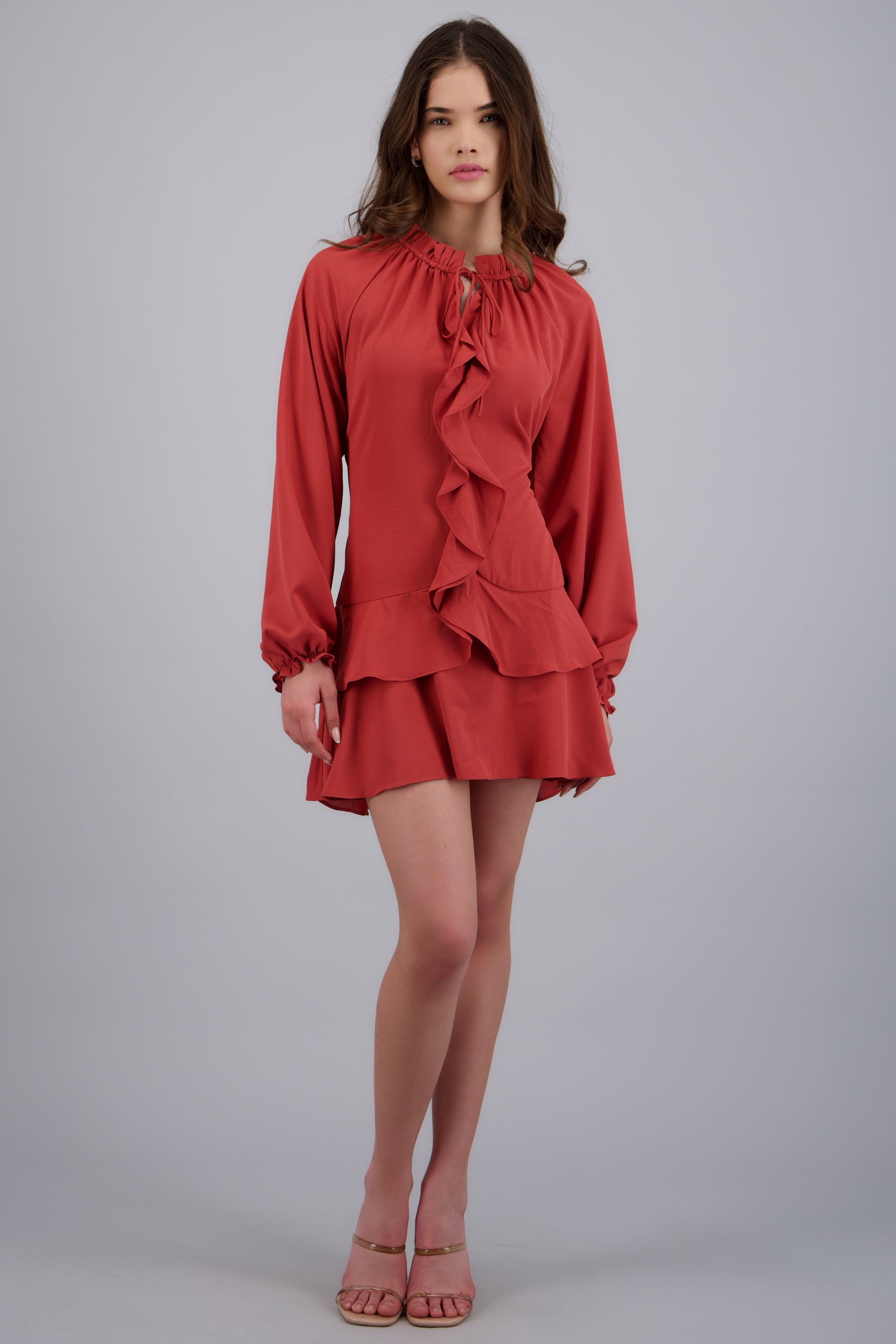 Vestido boho detalle ajuste espalda LADRILLO