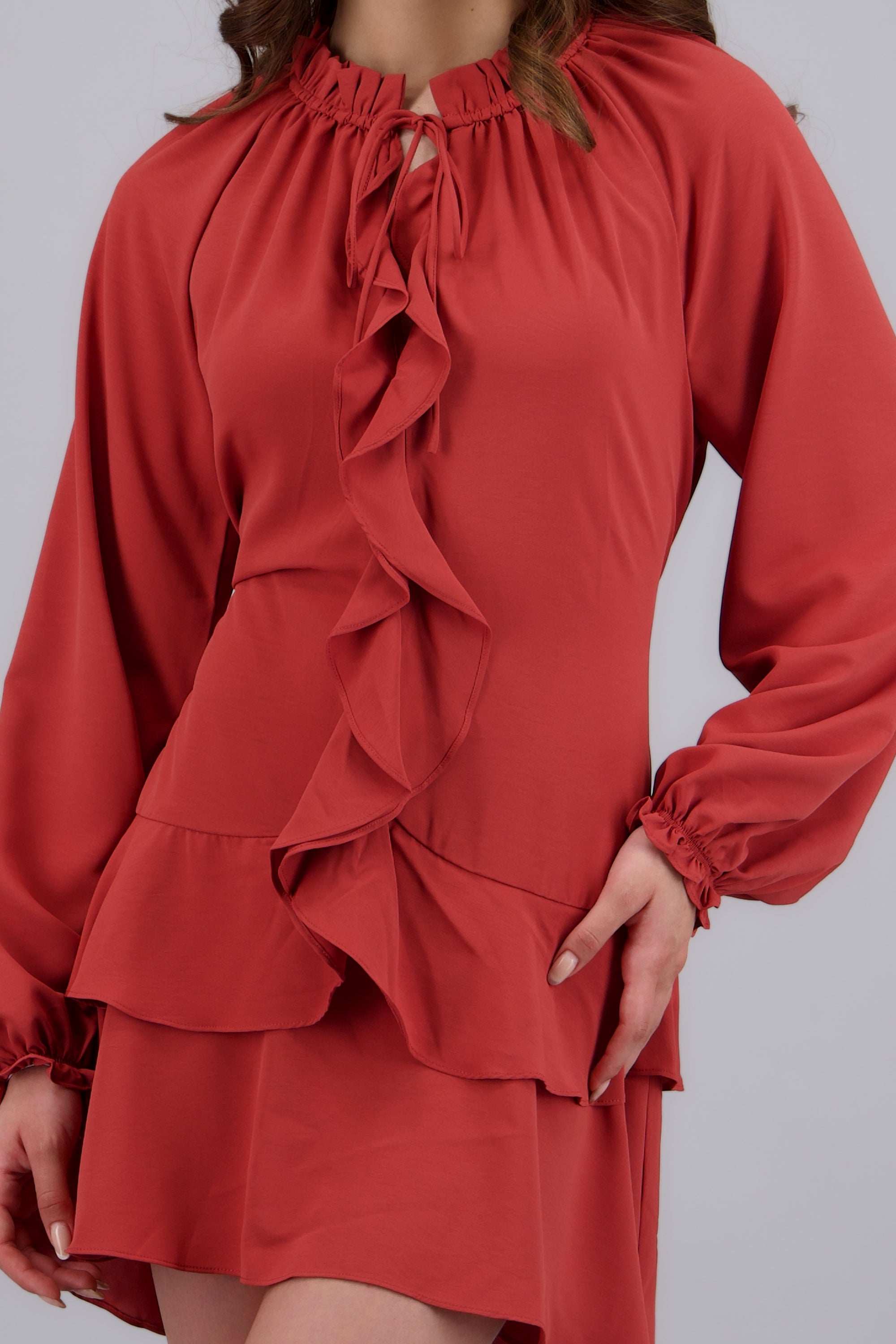 Vestido boho detalle ajuste espalda LADRILLO