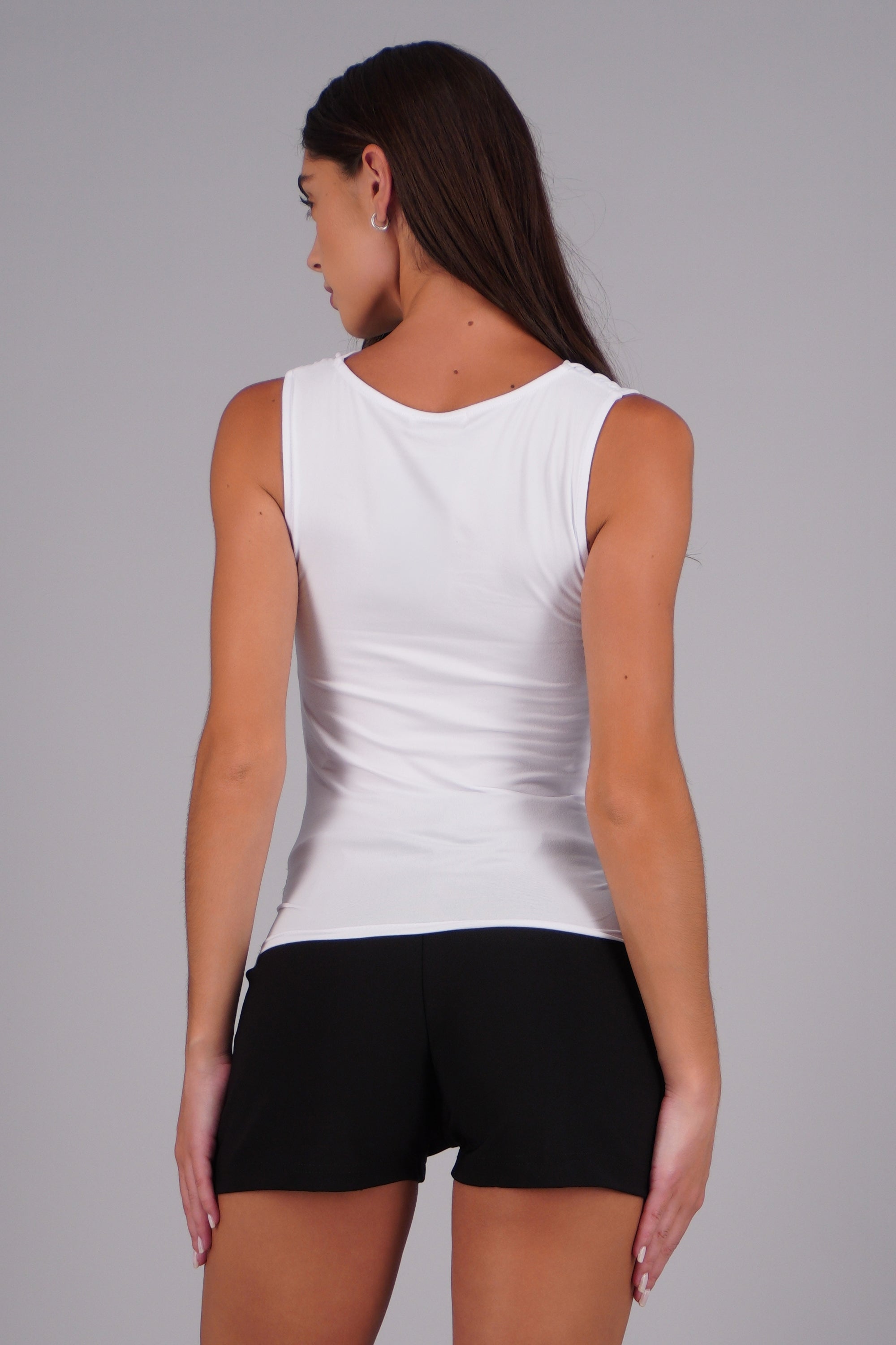 Top sin manga cuello cascada BLANCO