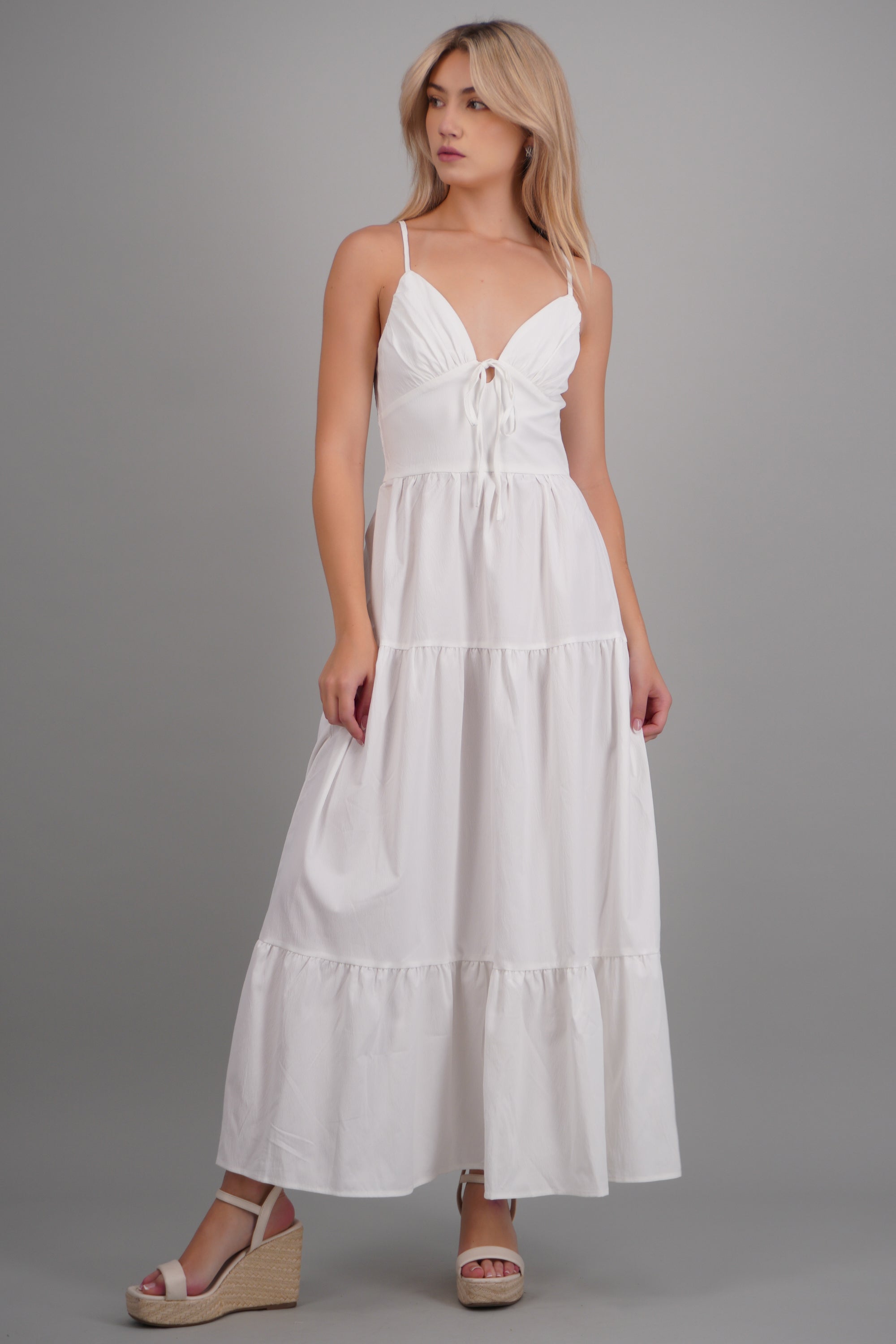 Vestido maxi cortes tirantes BLANCO