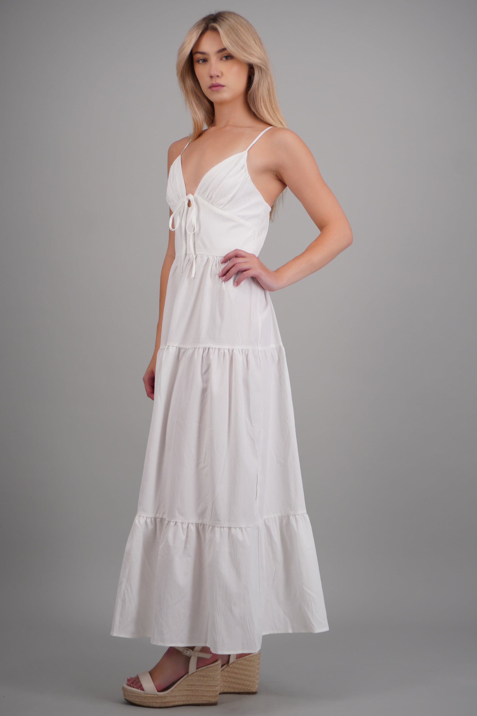 Vestido maxi cortes tirantes BLANCO