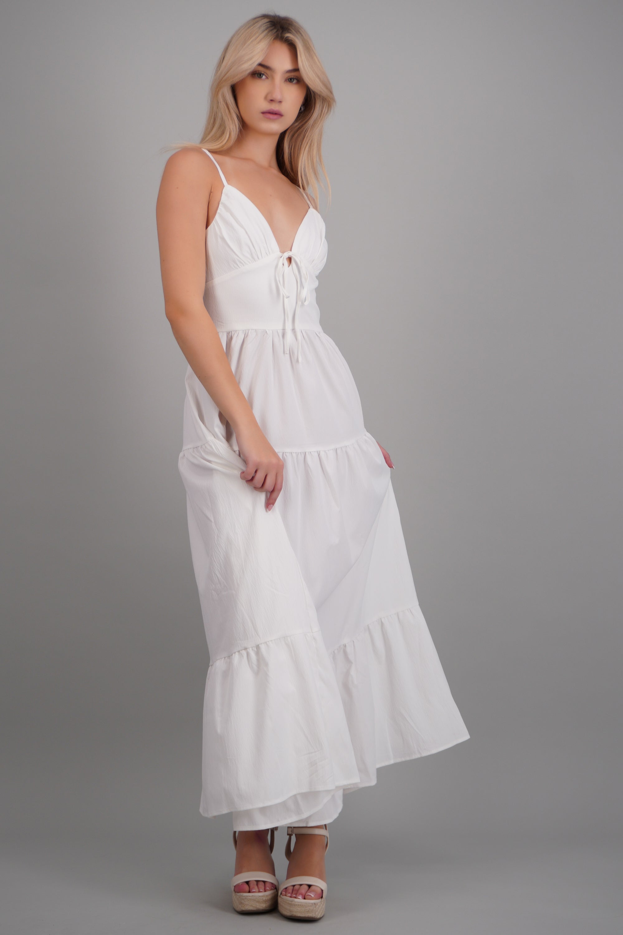 Vestido maxi cortes tirantes BLANCO