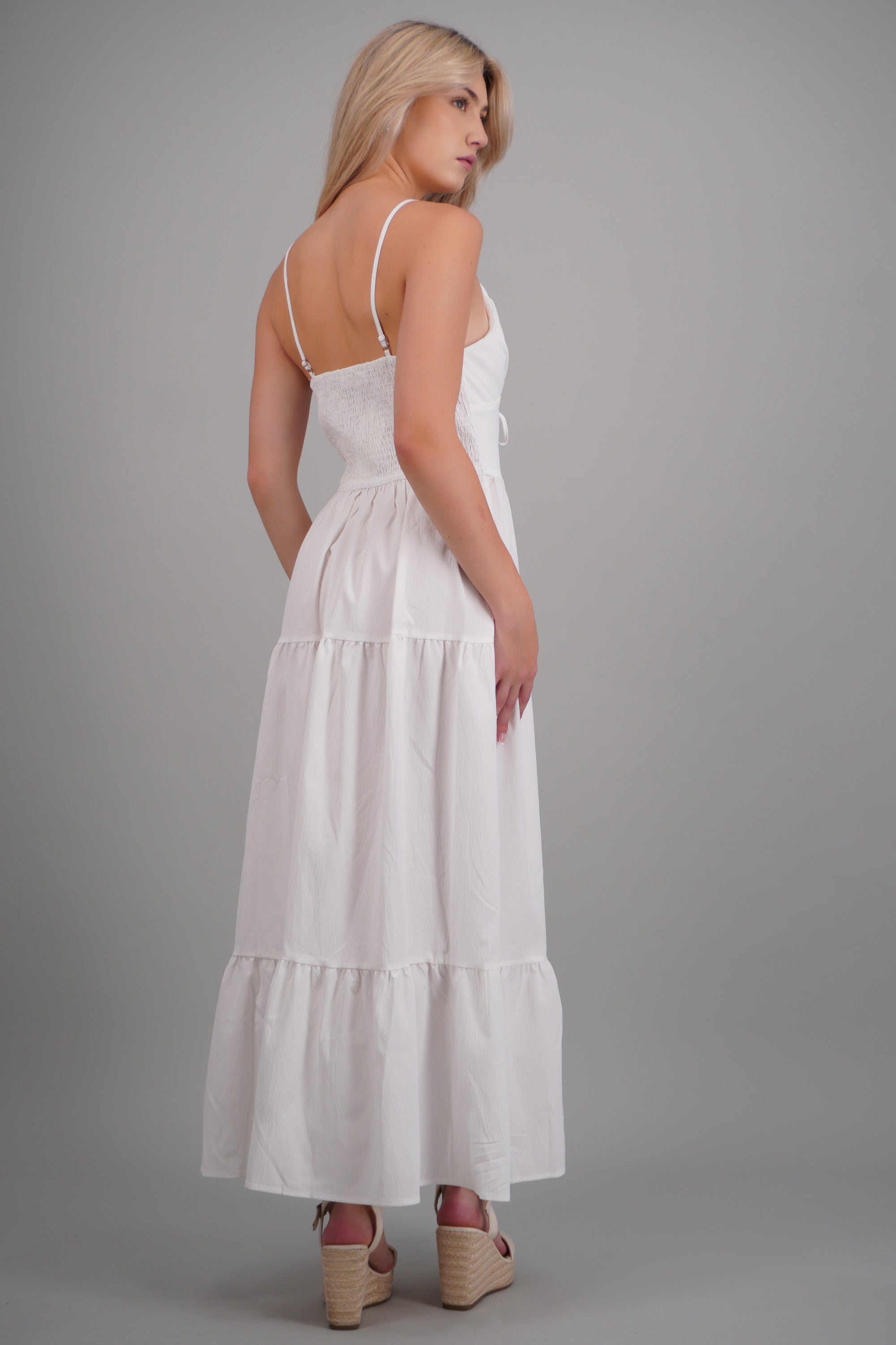Vestido maxi cortes tirantes BLANCO