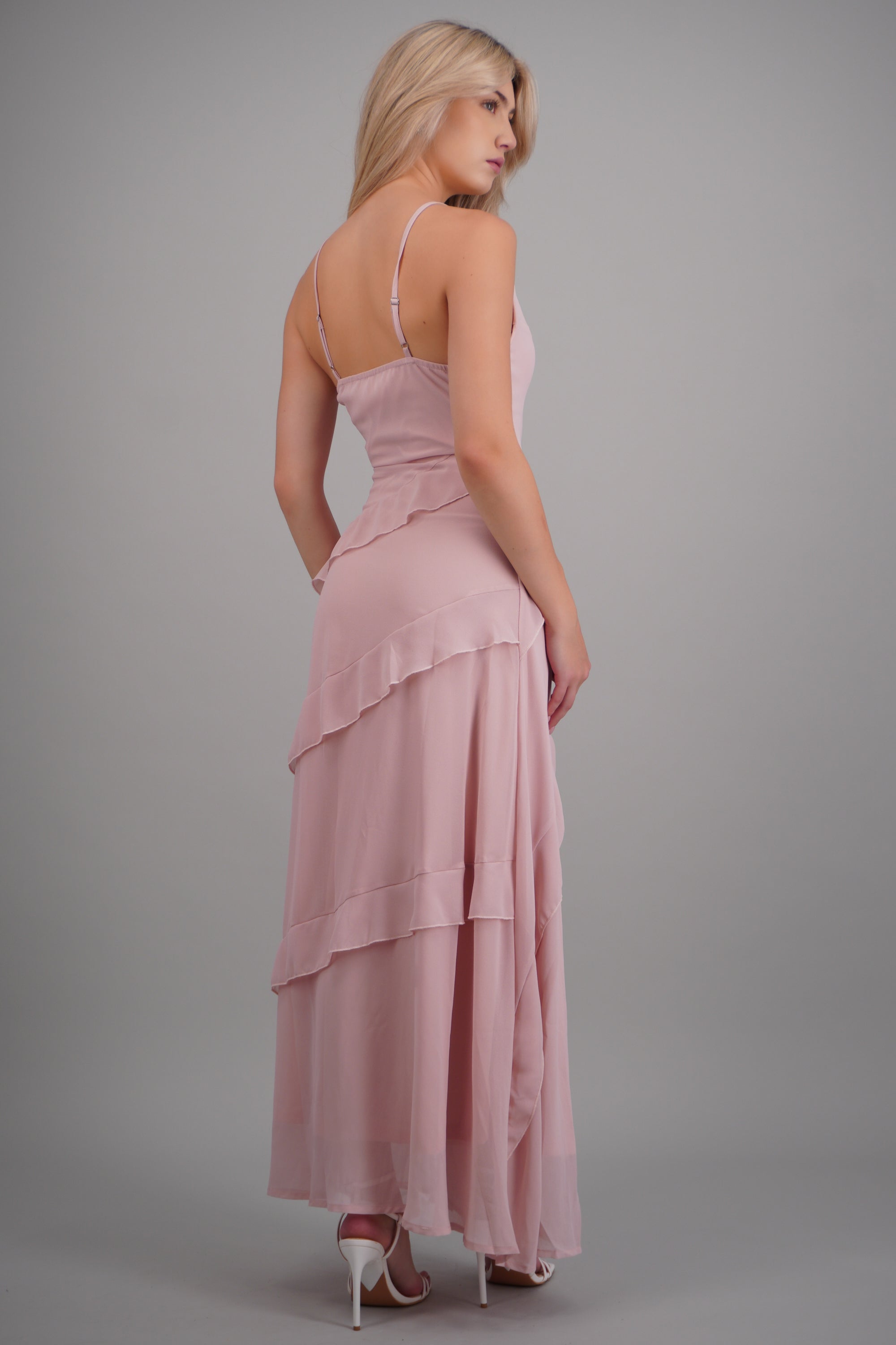 Vestido maxi detalle olanes ROSA PASTEL