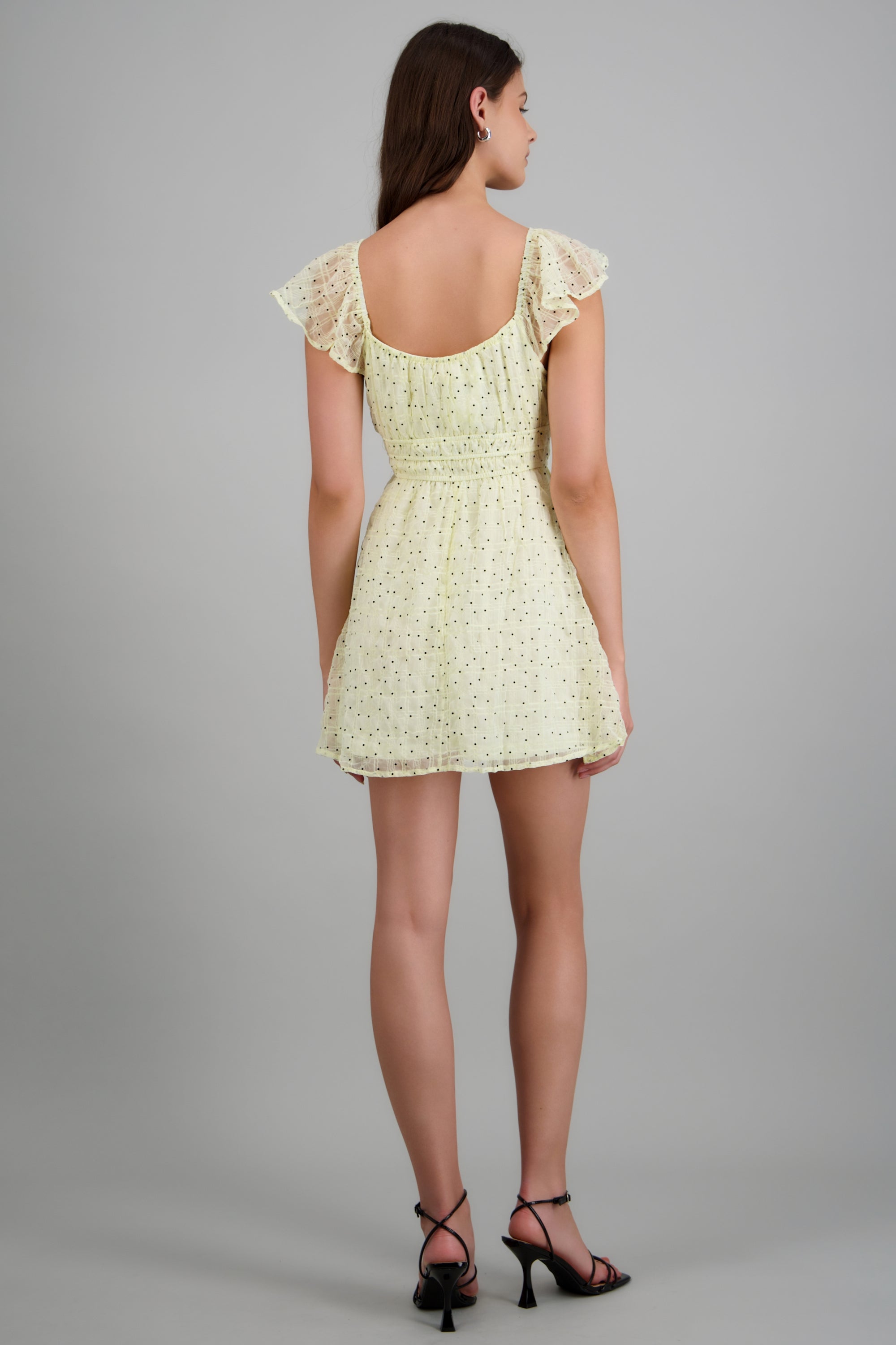 Vestido mini polkas textura AMARILLO PASTEL