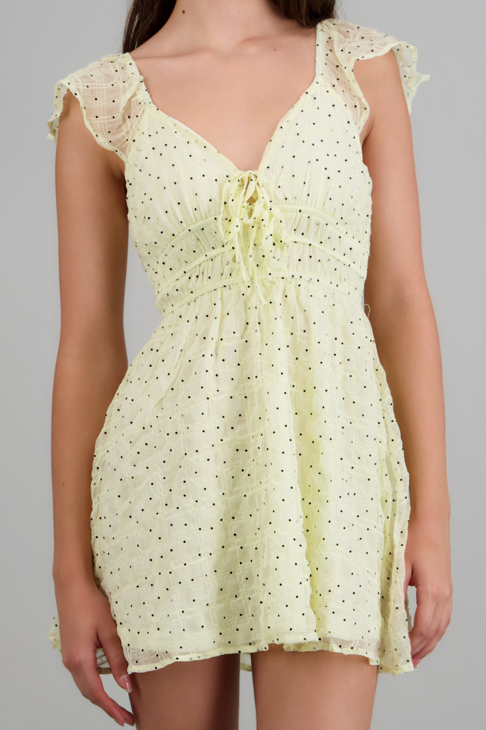 Vestido mini polkas textura AMARILLO PASTEL