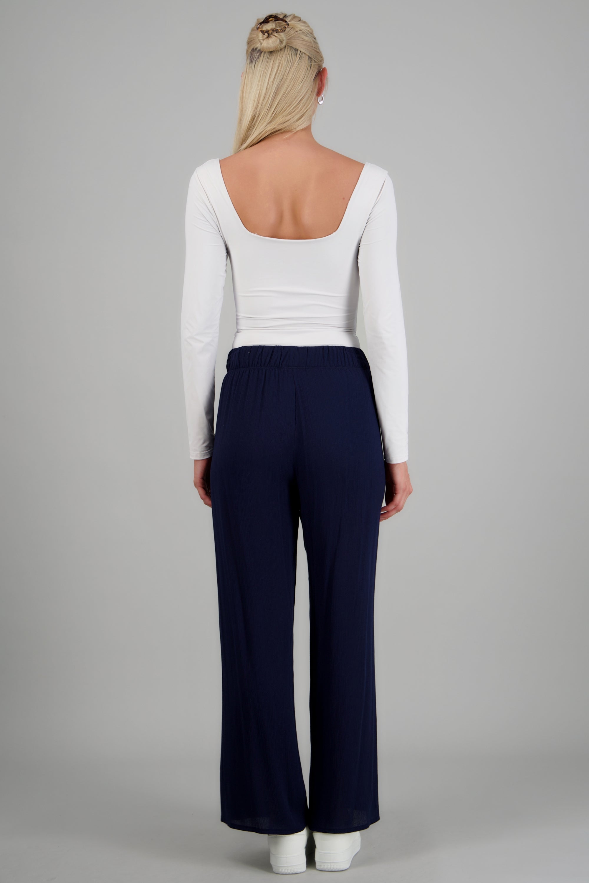 Pantalón wide leg cintura elástica MARINO