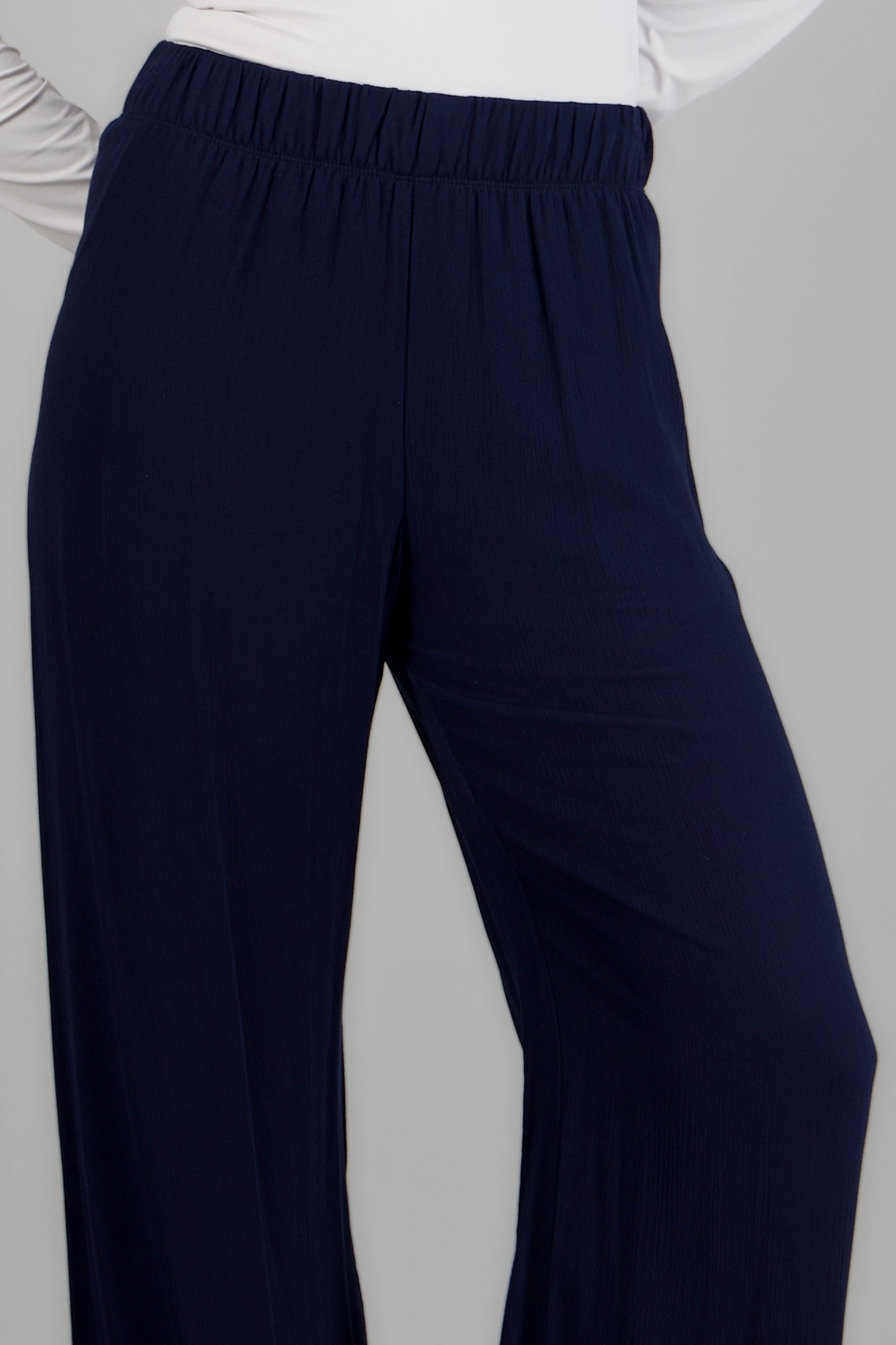 Pantalón wide leg cintura elástica MARINO