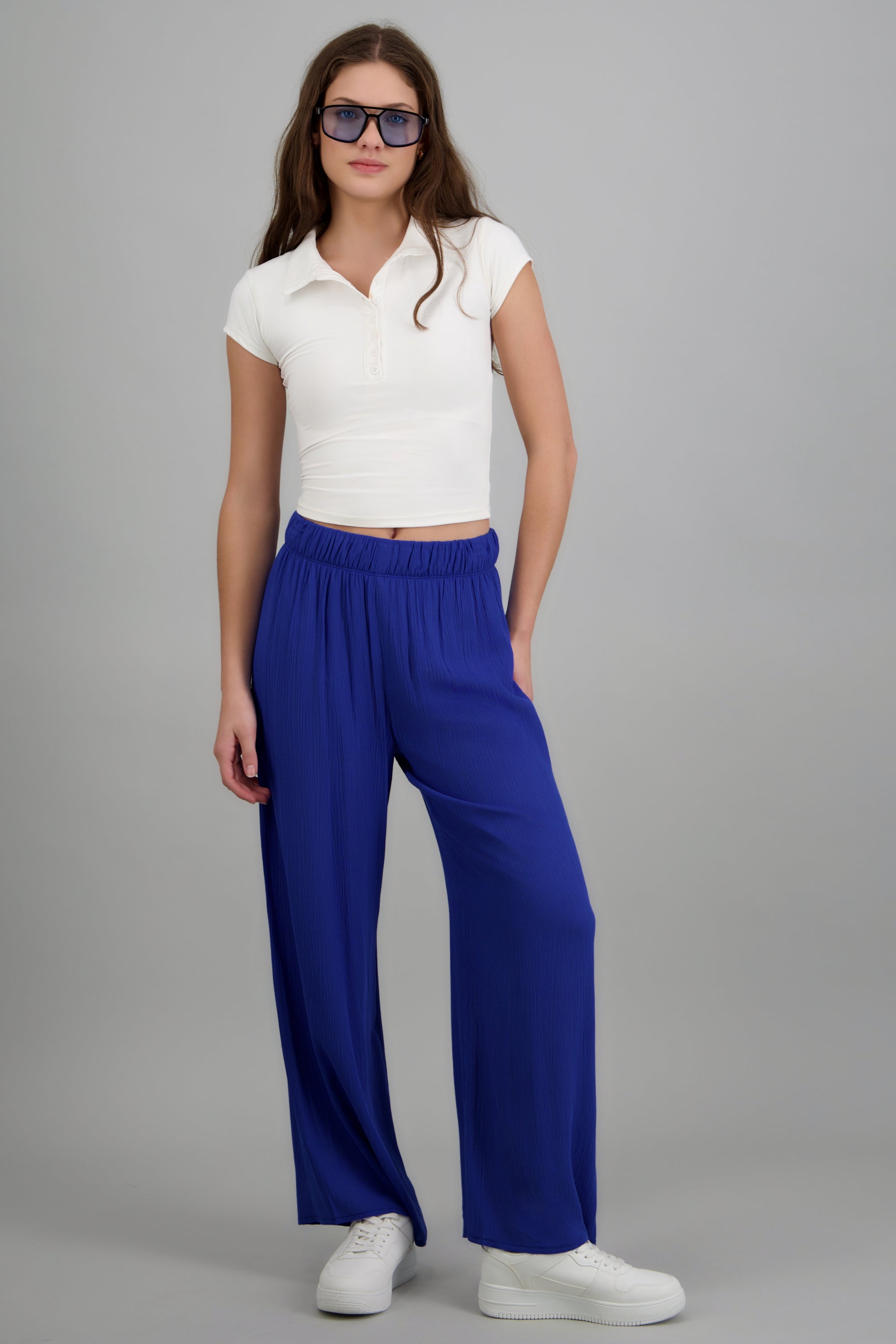 Pantalón wide leg cintura elástica AZUL REY
