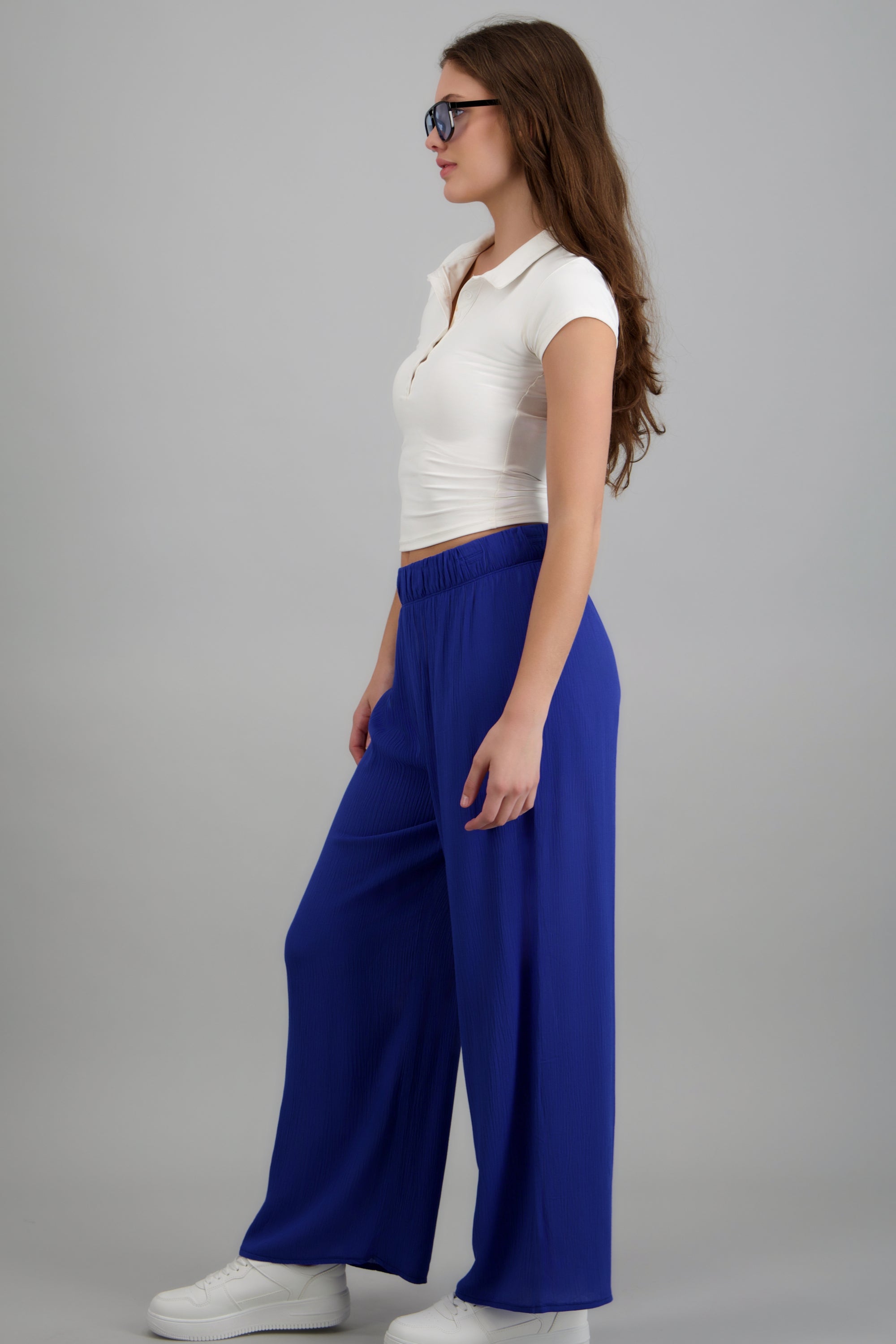 Pantalón wide leg cintura elástica AZUL REY