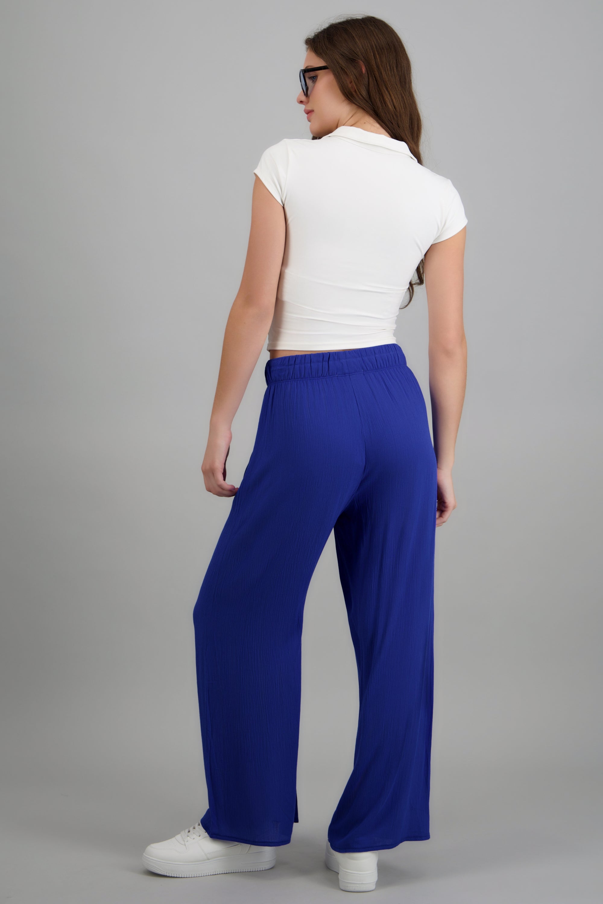 Pantalón wide leg cintura elástica AZUL REY
