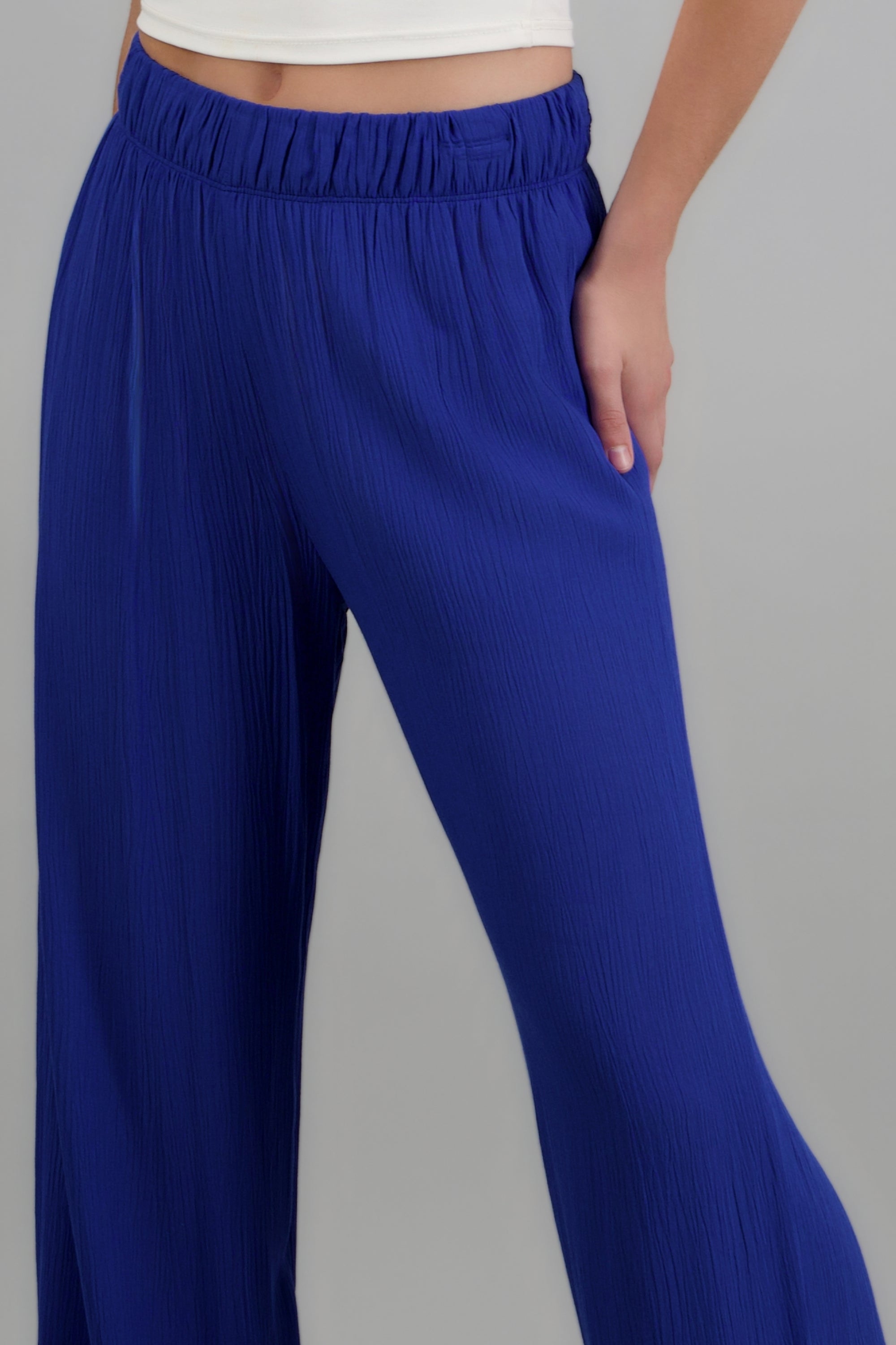 Pantalón wide leg cintura elástica AZUL REY