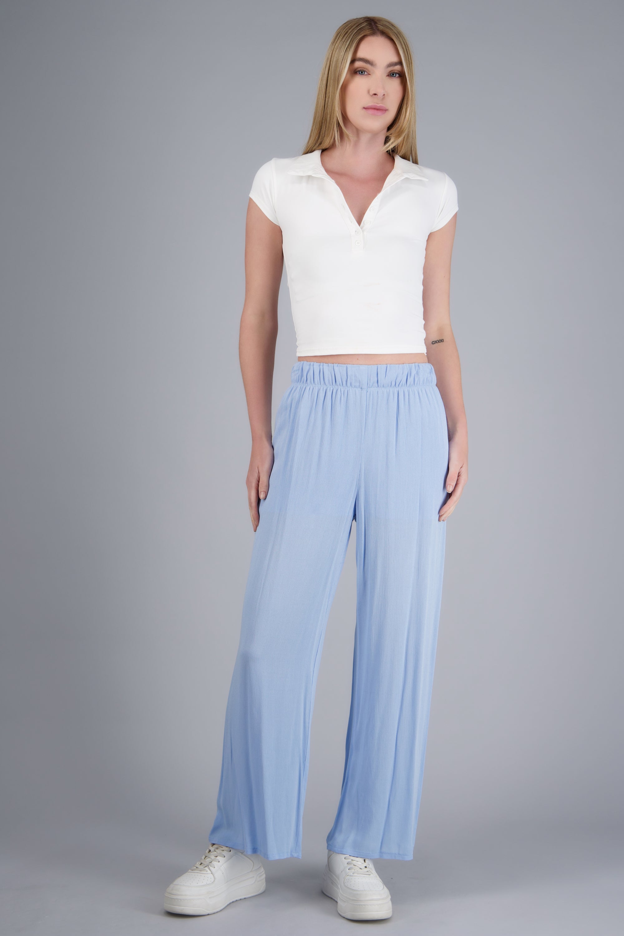 Pantalón Wide Leg Cintura Elástico AZUL PASTEL