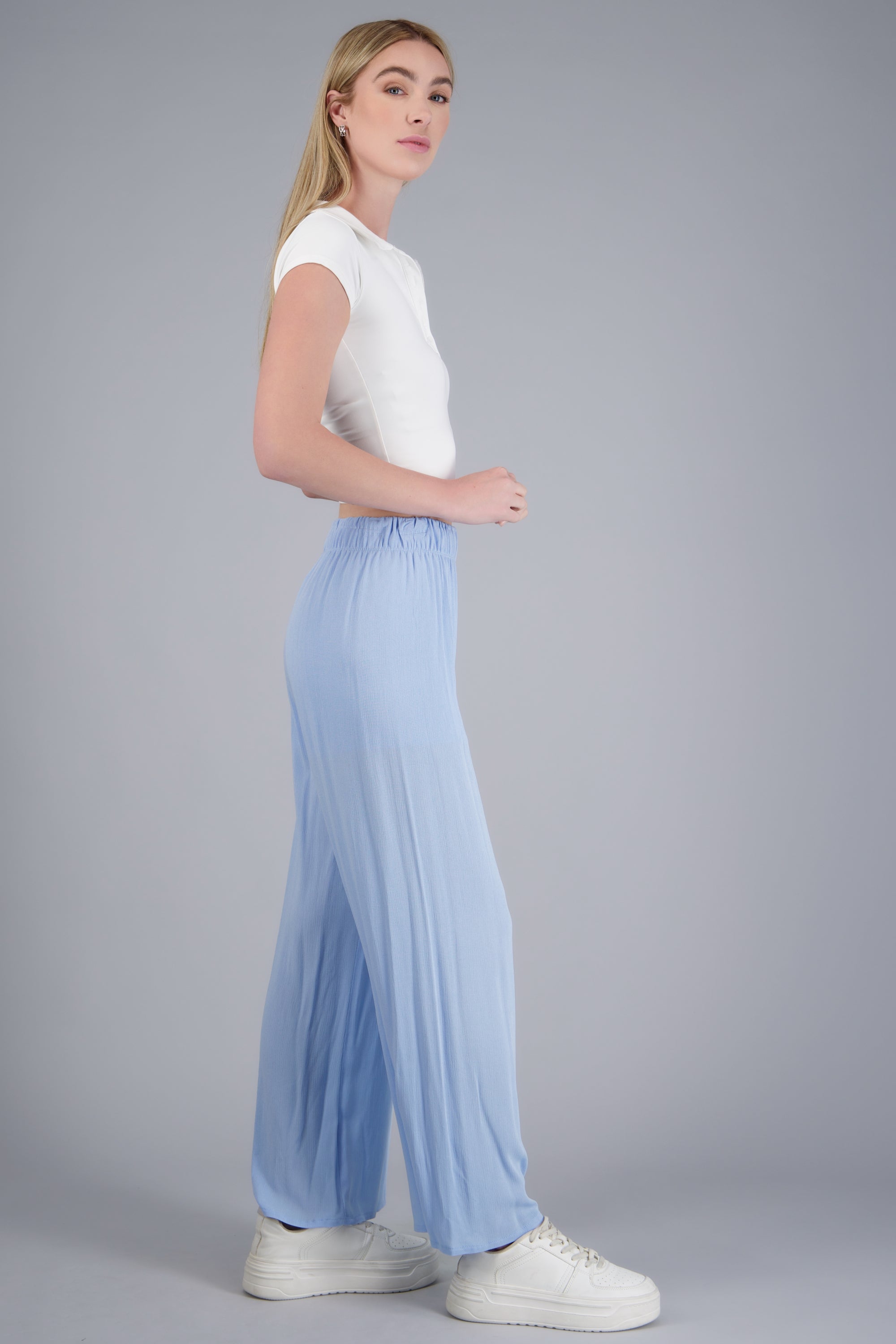 Pantalón Wide Leg Cintura Elástico AZUL PASTEL