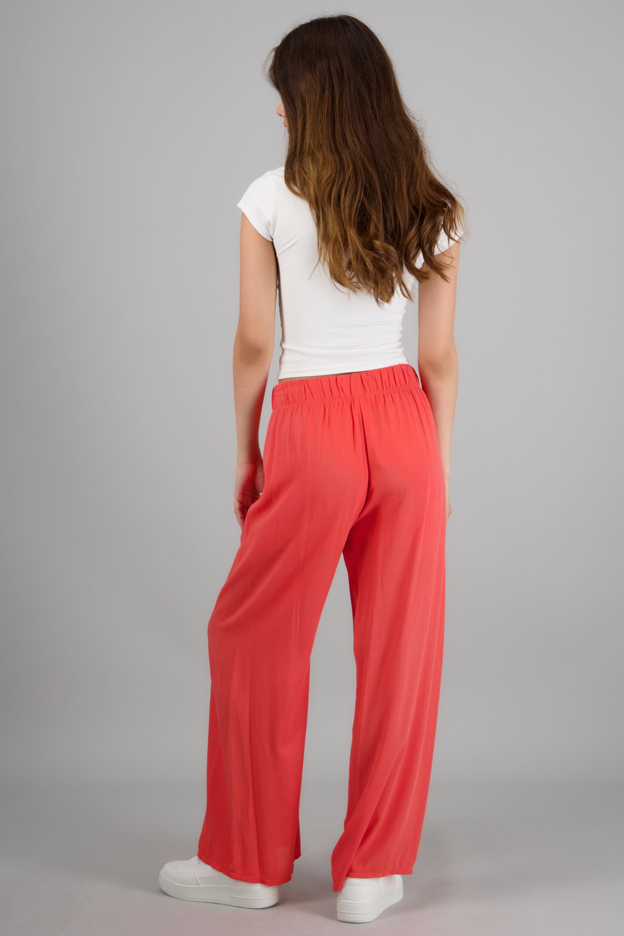 Pantalón wide leg cintura elástica CORAL NEON