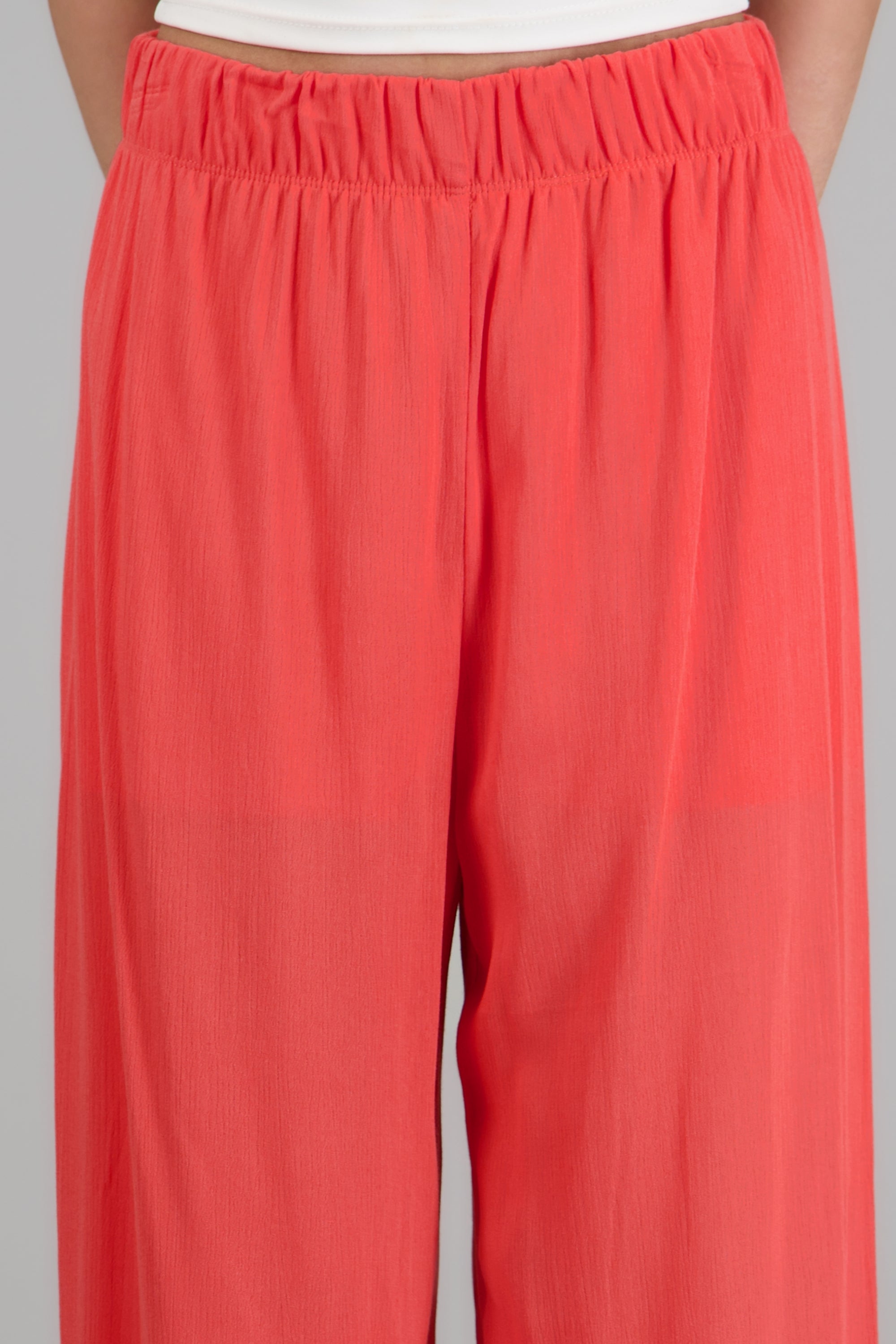 Pantalón wide leg cintura elástica CORAL NEON