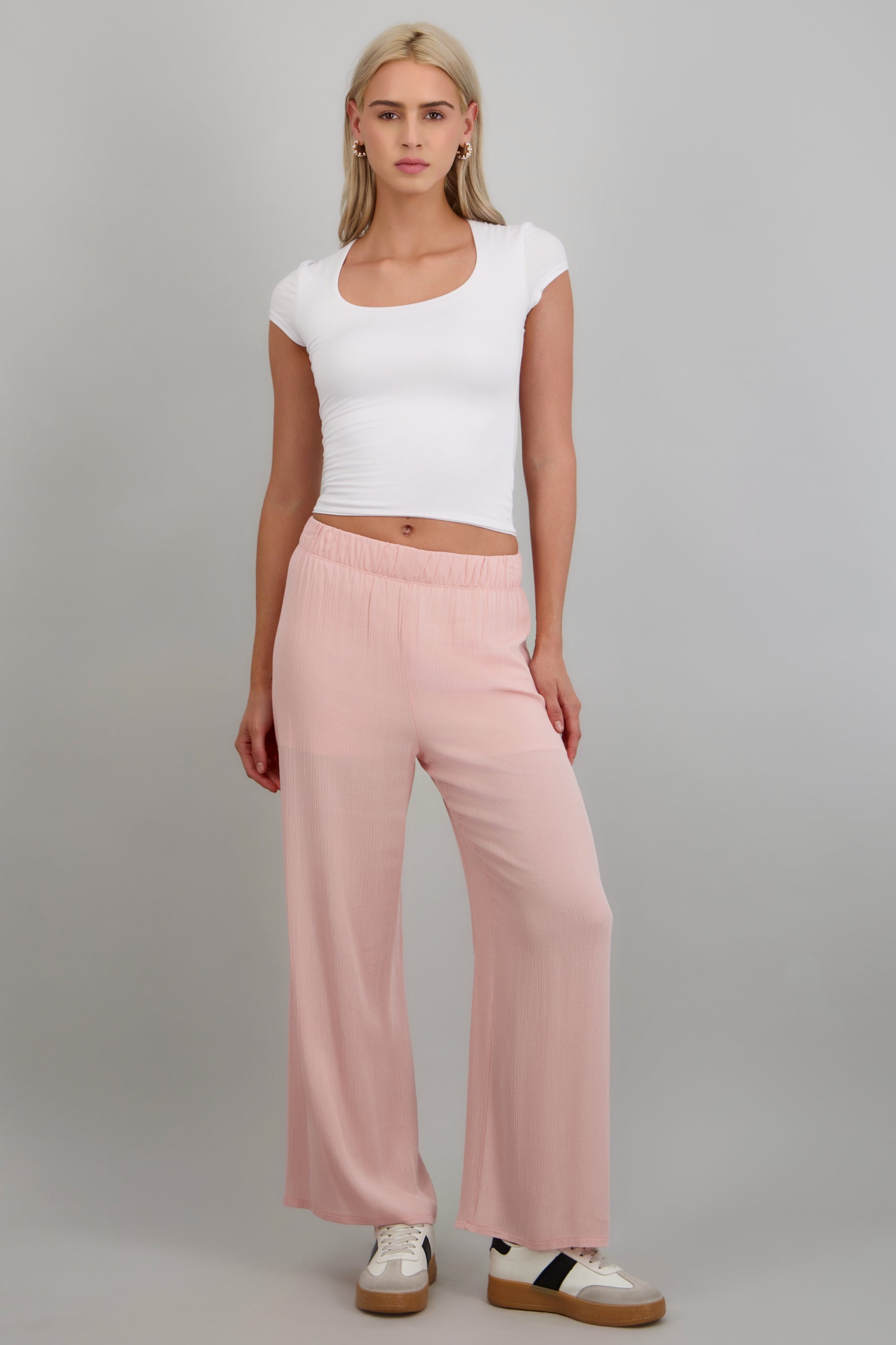 Pantalón wide leg cintura elástica PALO DE ROSA