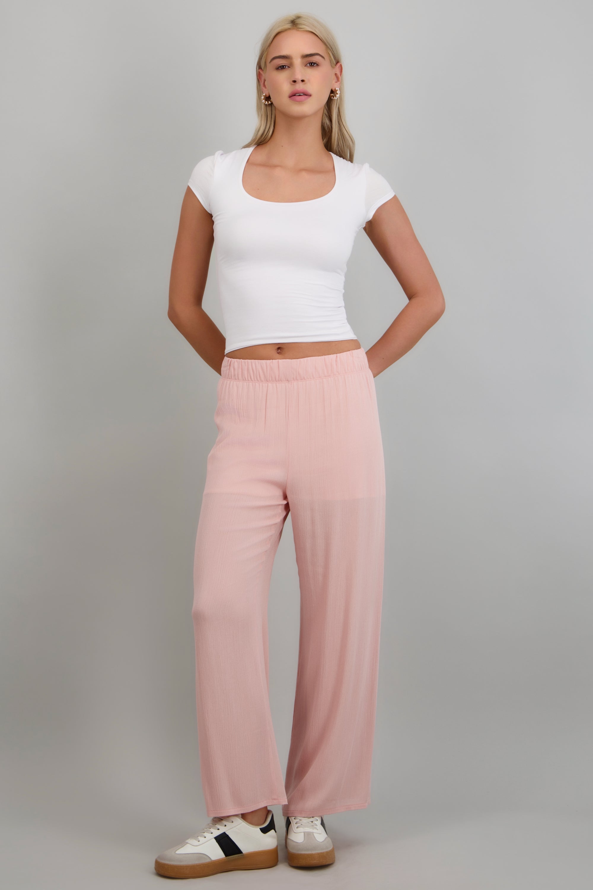 Pantalón wide leg cintura elástica PALO DE ROSA