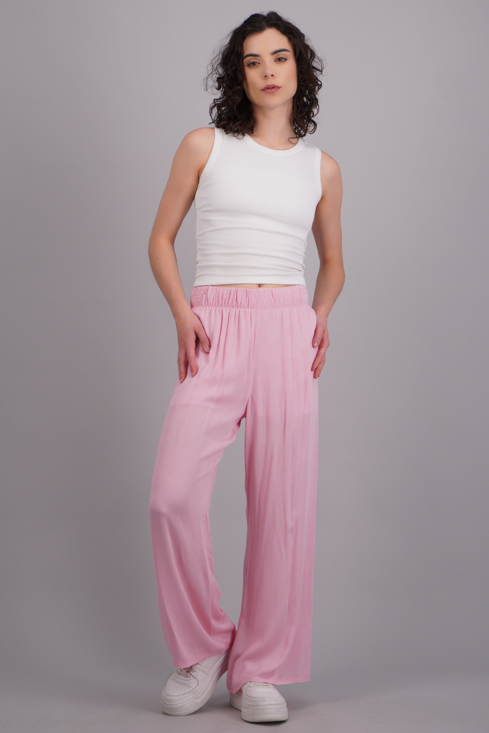 Pantalón Wide Leg Cintura Elástico ROSA PASTEL