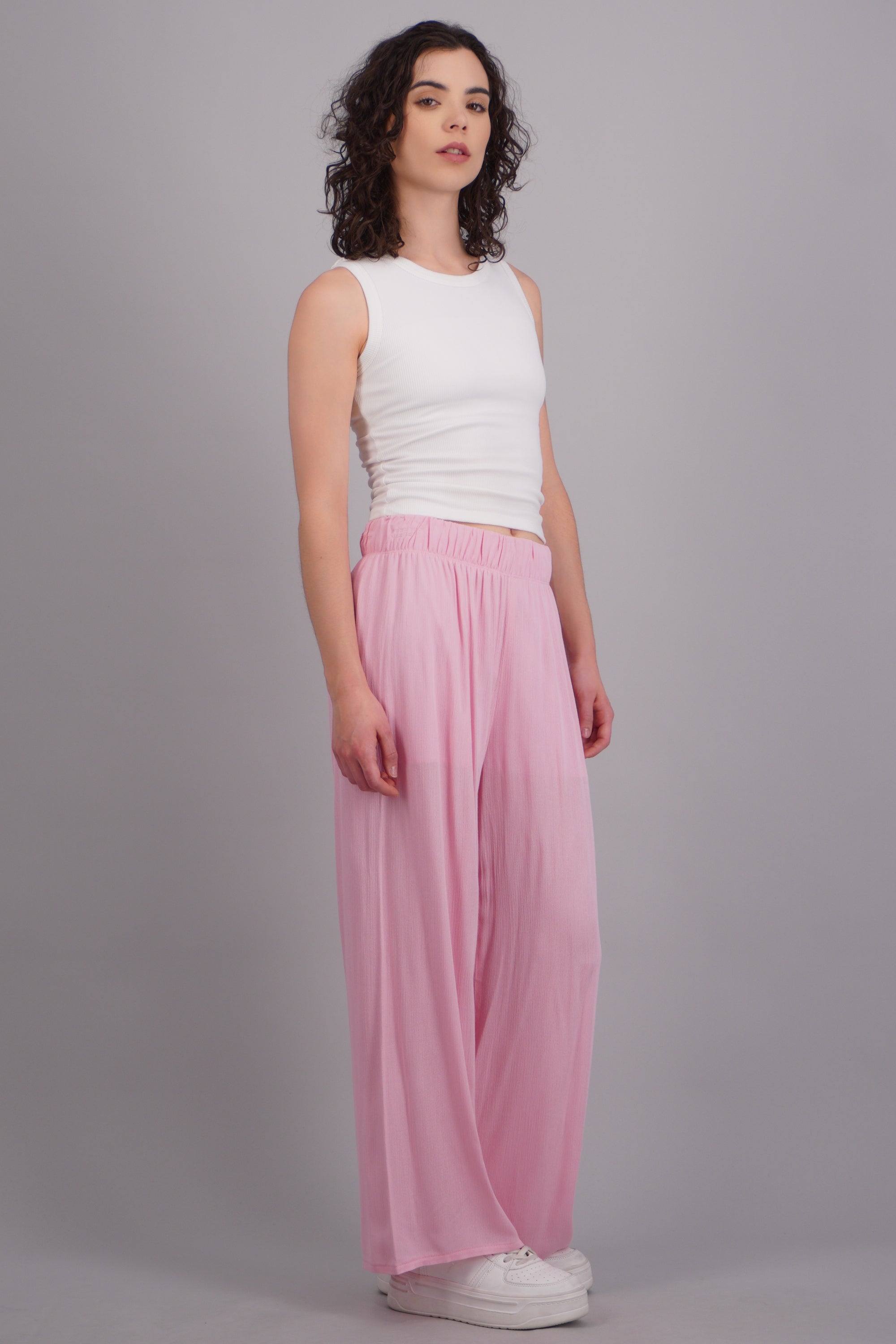 Pantalón Wide Leg Cintura Elástico ROSA PASTEL