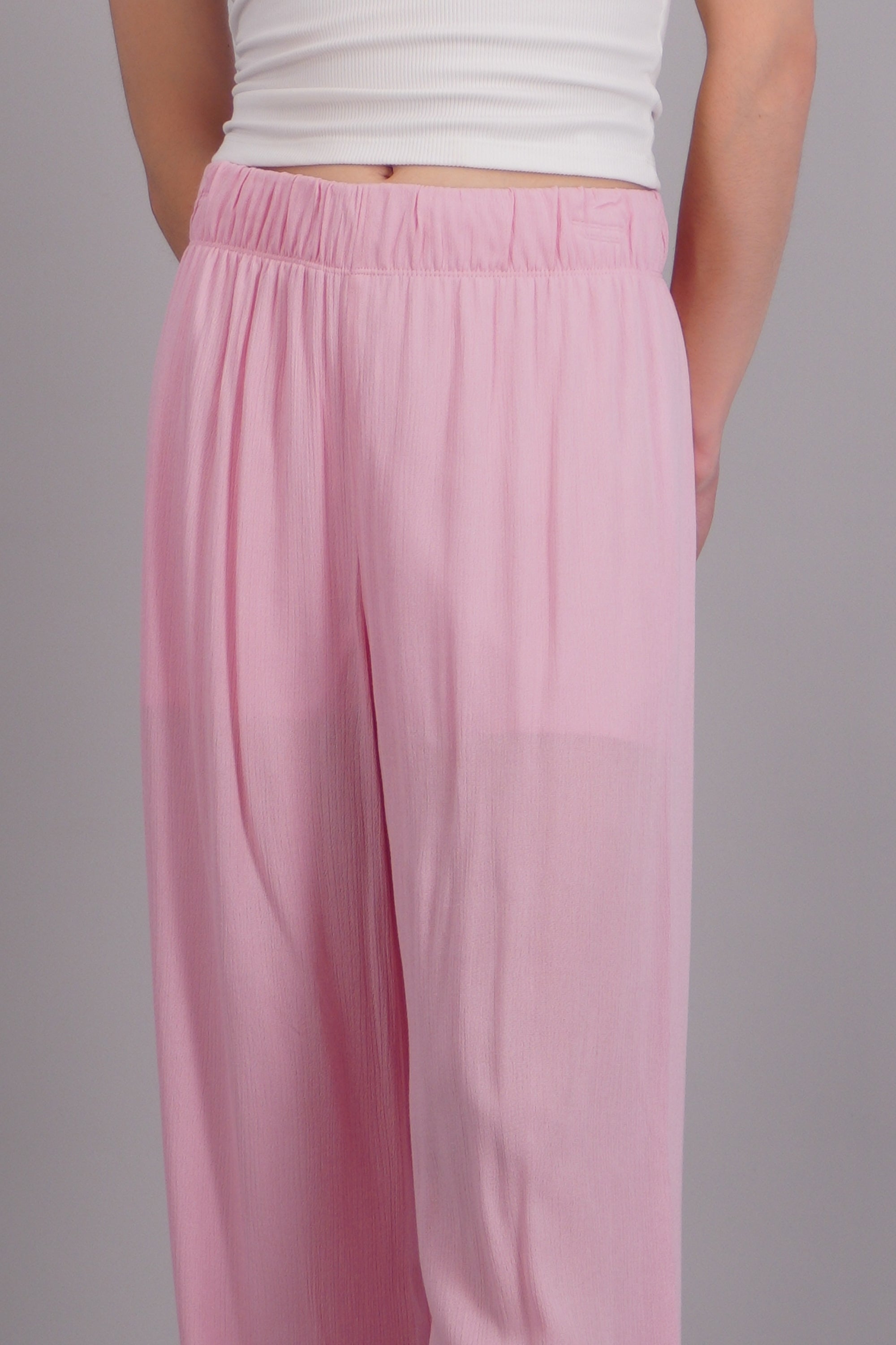 Pantalón Wide Leg Cintura Elástico ROSA PASTEL
