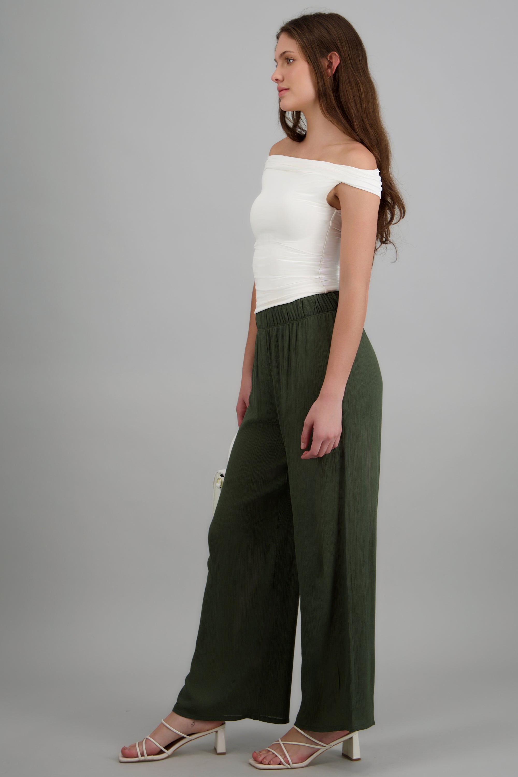 Pantalón wide leg cintura elástica OLIVO