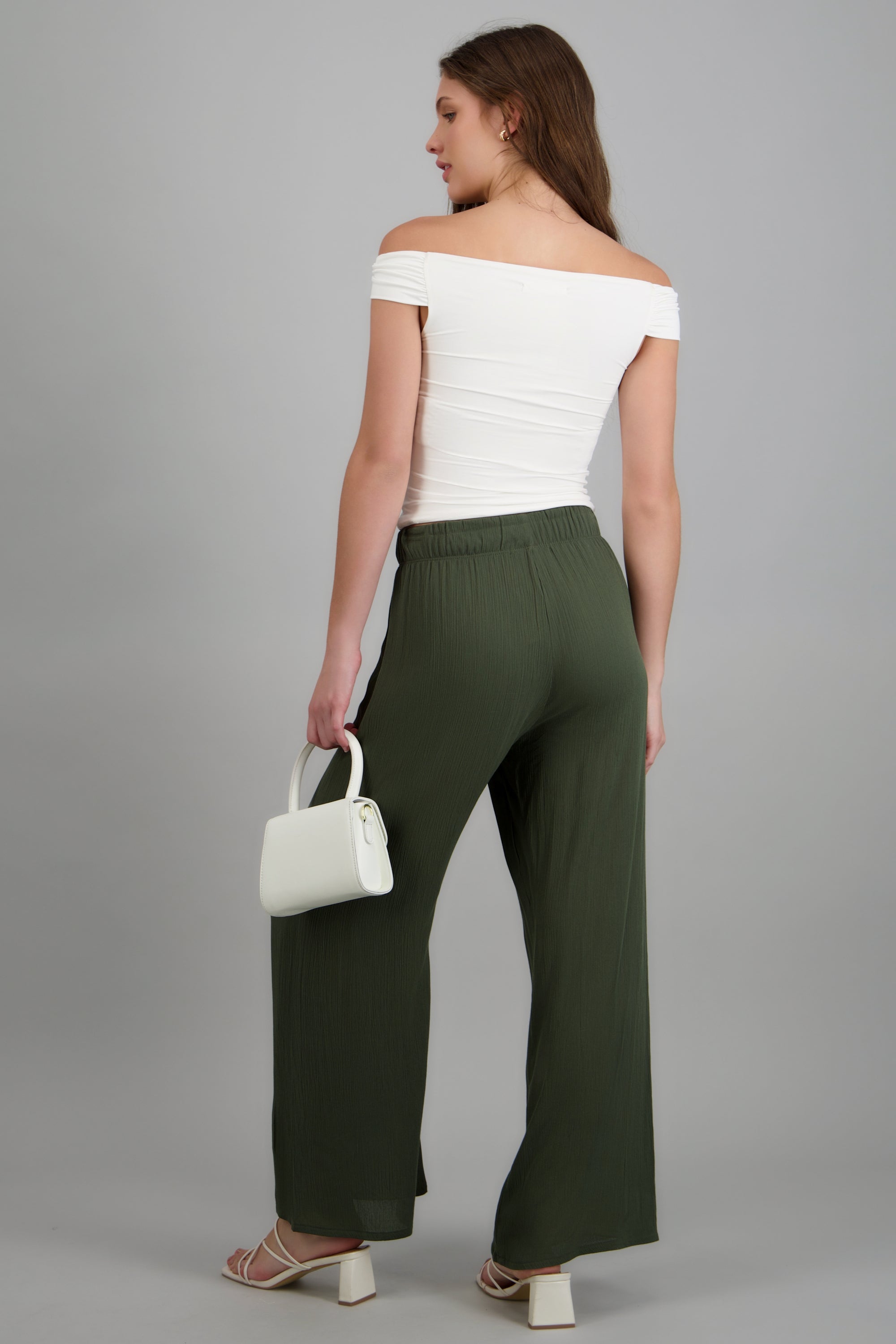Pantalón wide leg cintura elástica OLIVO