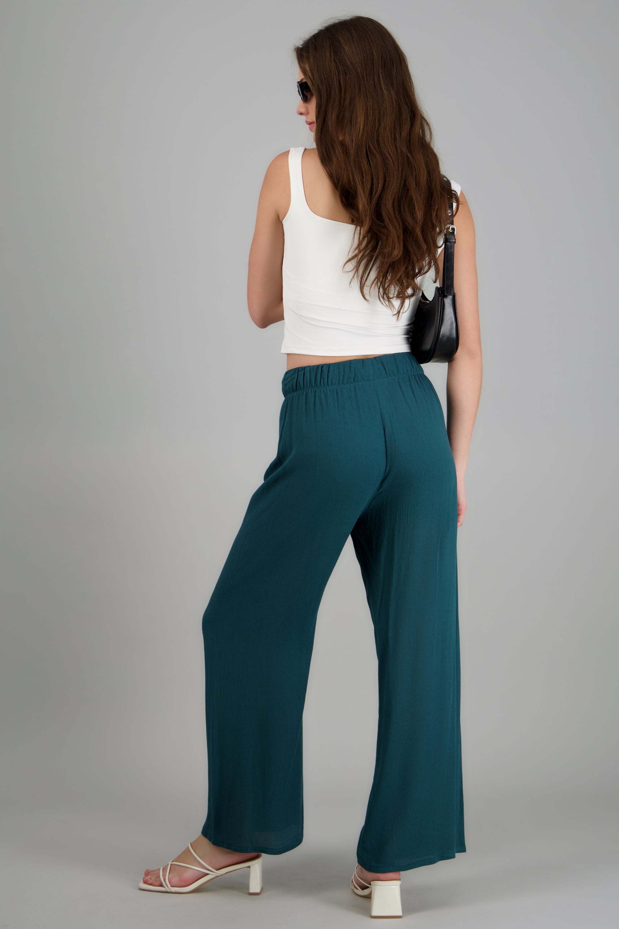 Pantalón wide leg cintura elástica VERDE CAZADOR