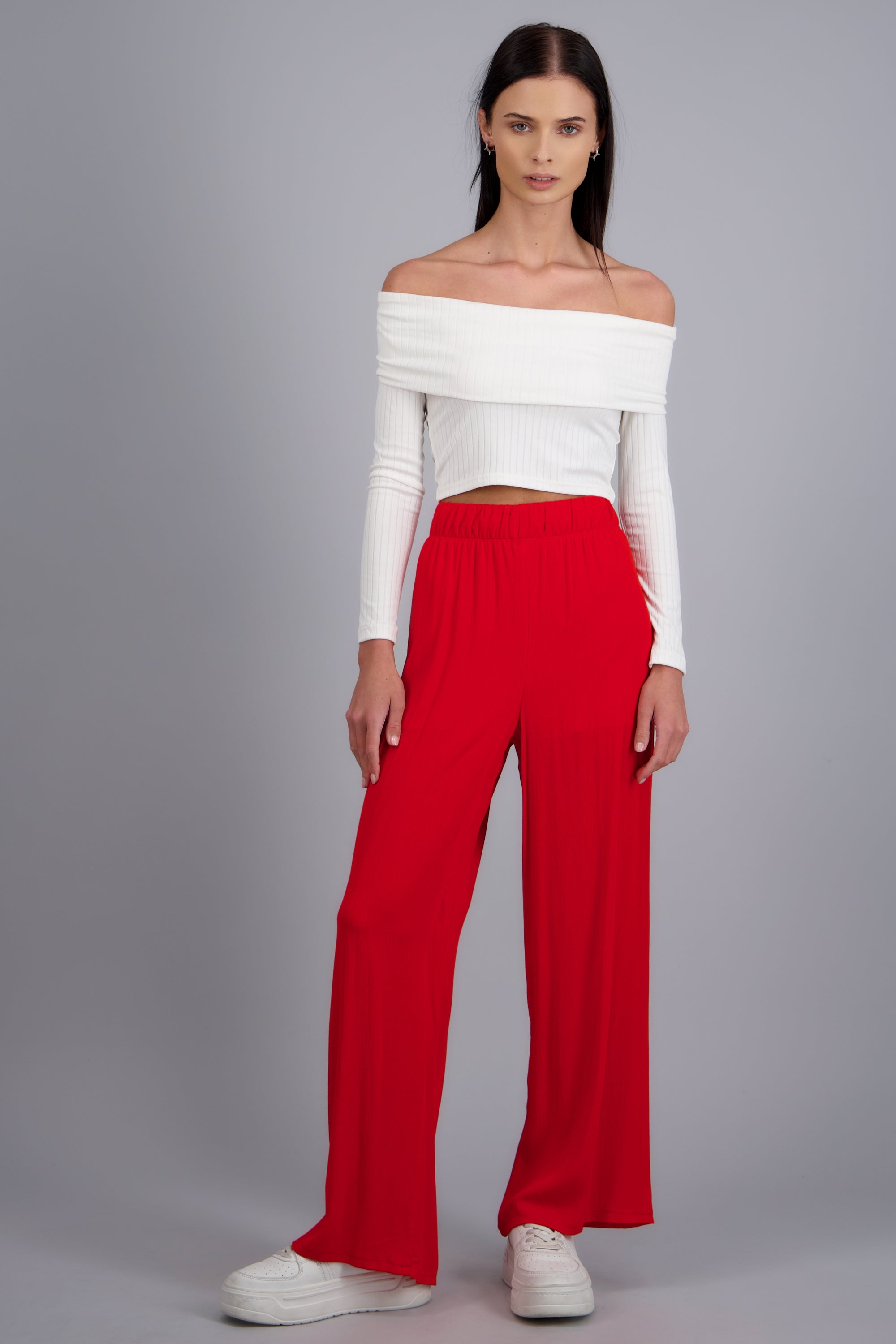Pantalón Wide Leg Cintura Elástico ROJO TOMATE