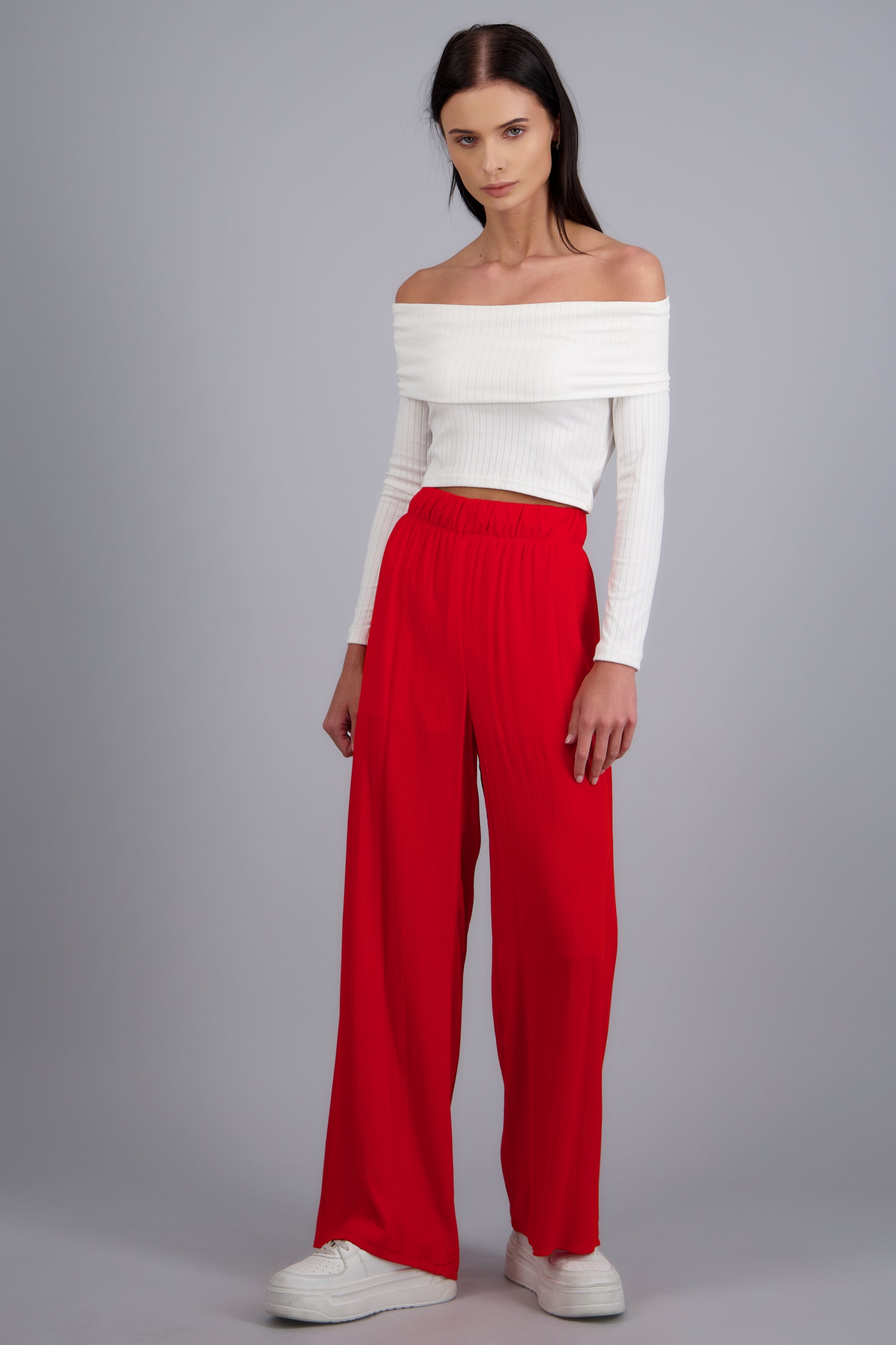 Pantalón Wide Leg Cintura Elástico ROJO TOMATE
