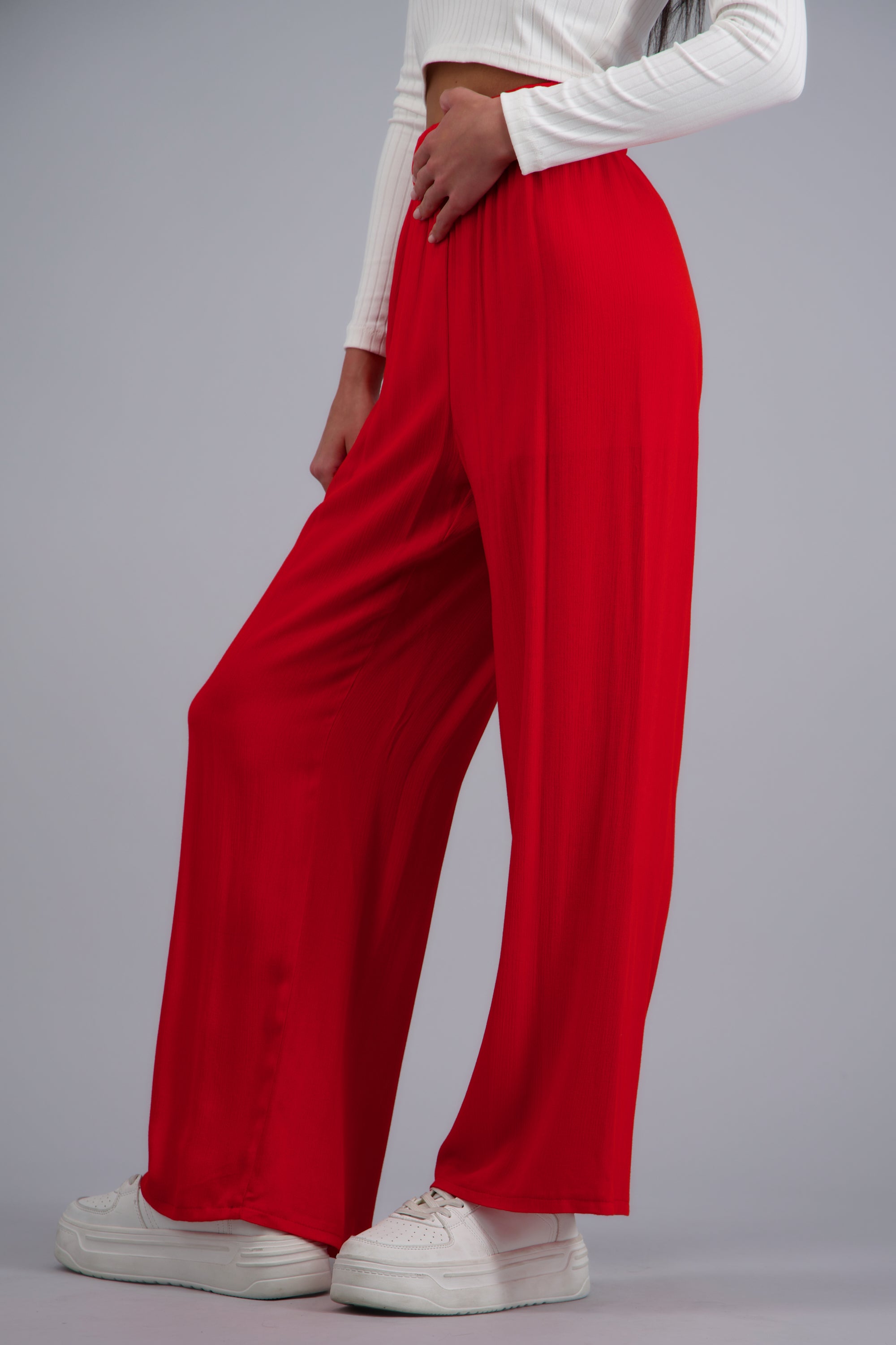 Pantalón Wide Leg Cintura Elástico ROJO TOMATE