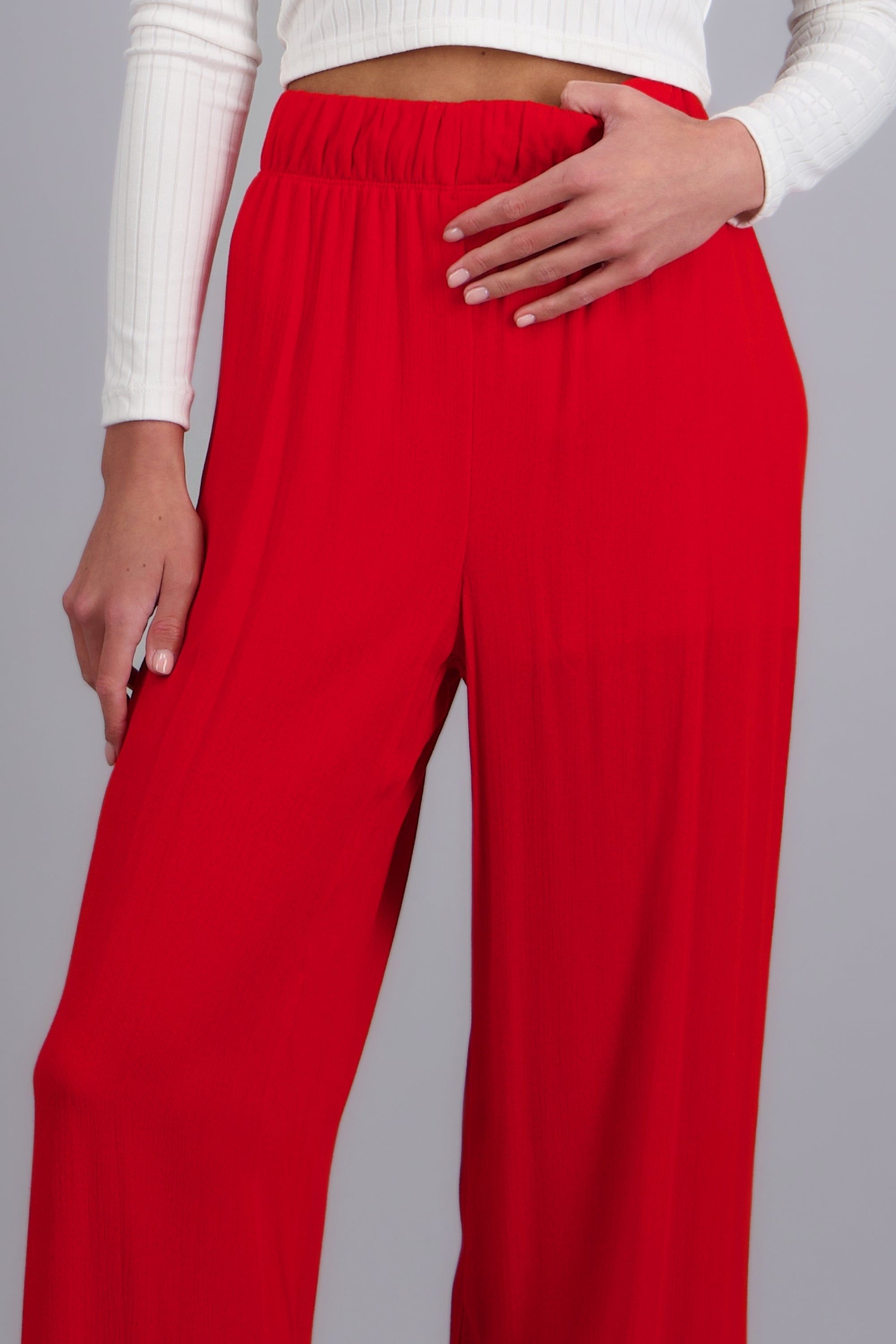 Pantalón Wide Leg Cintura Elástico ROJO TOMATE