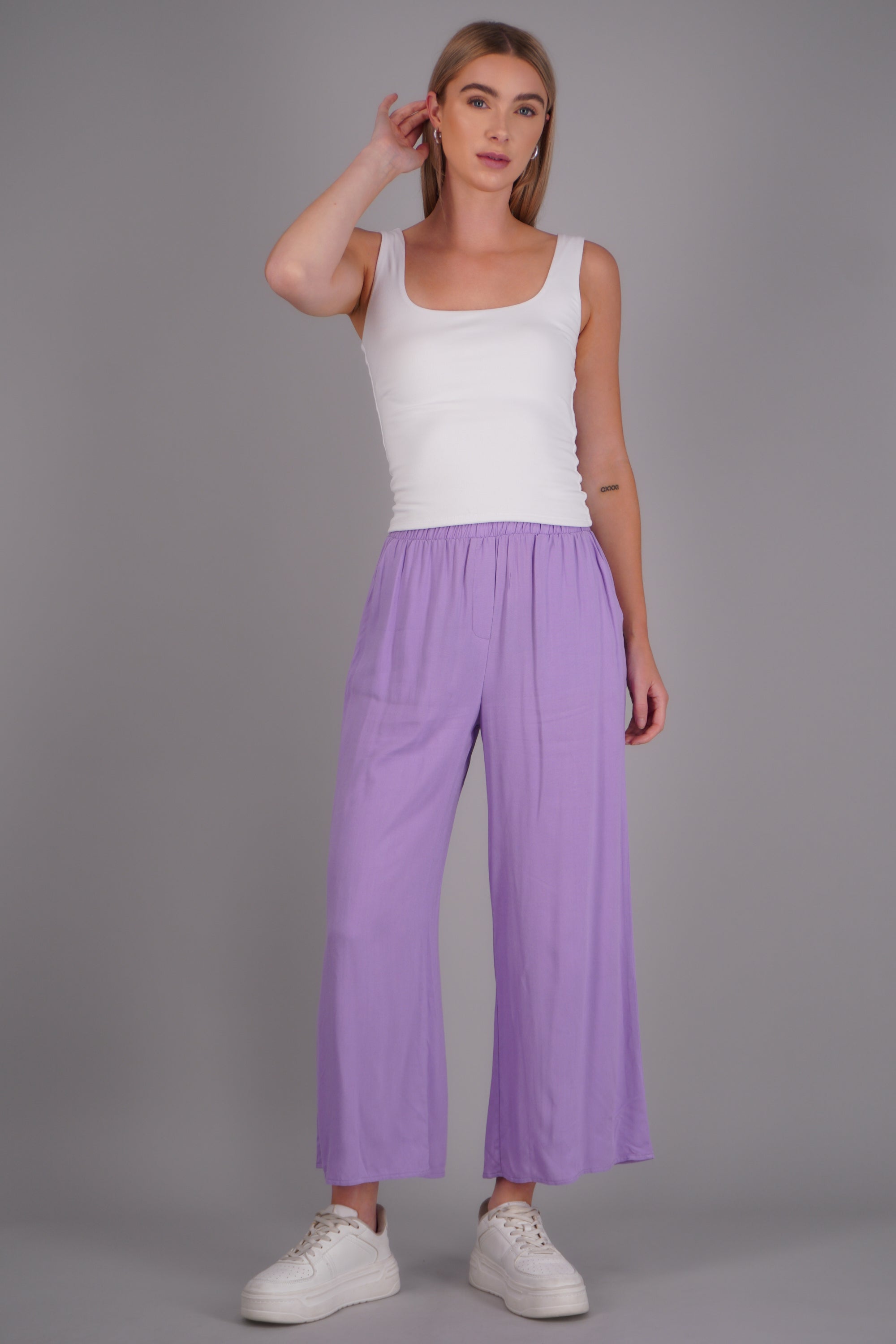 Pantalón Wide Leg Cintura Alta Fruncida LILA