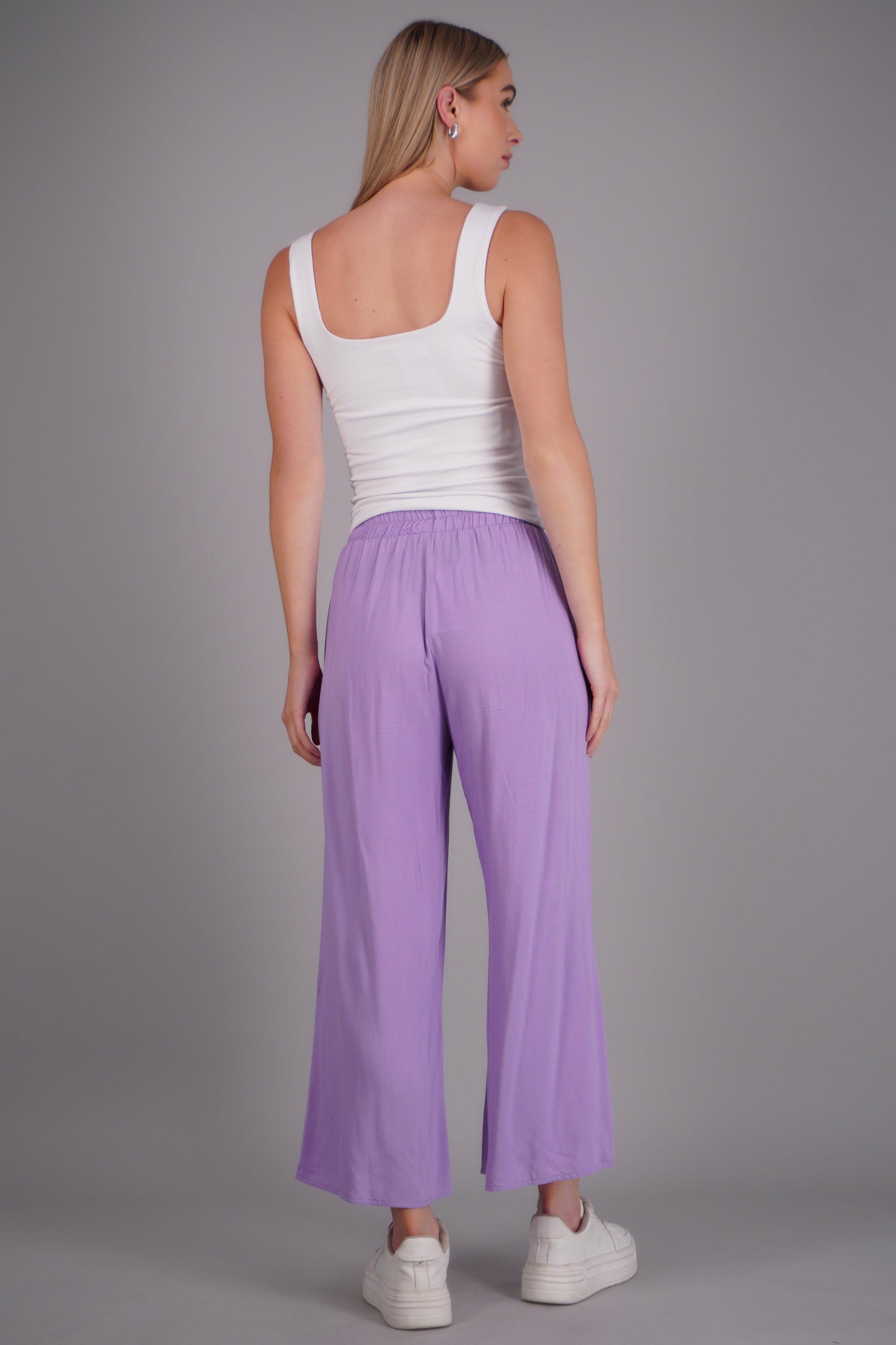 Pantalón Wide Leg Cintura Alta Fruncida LILA