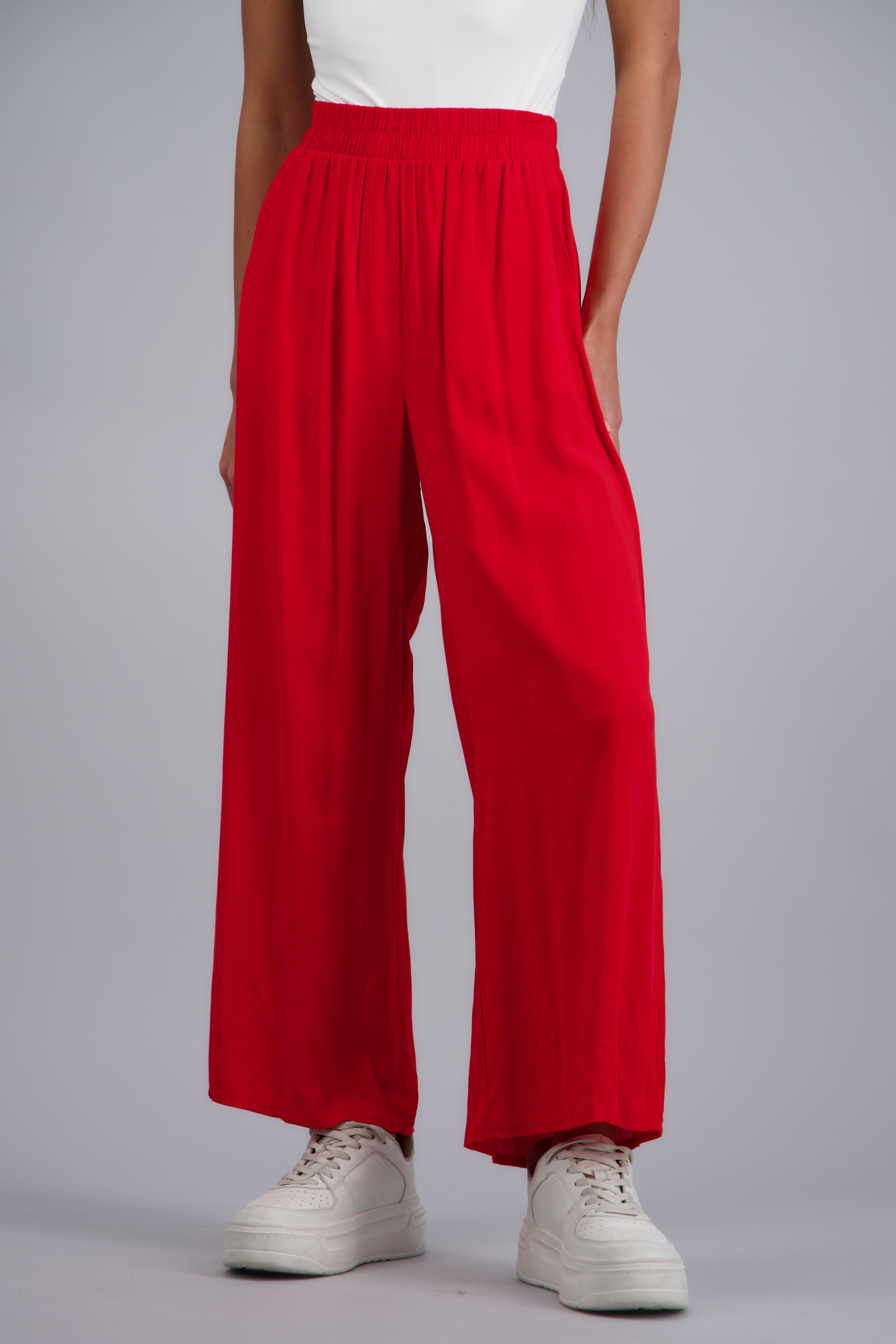 Pantalón Wide Leg Cintura Alta Fruncida ROJO TOMATE