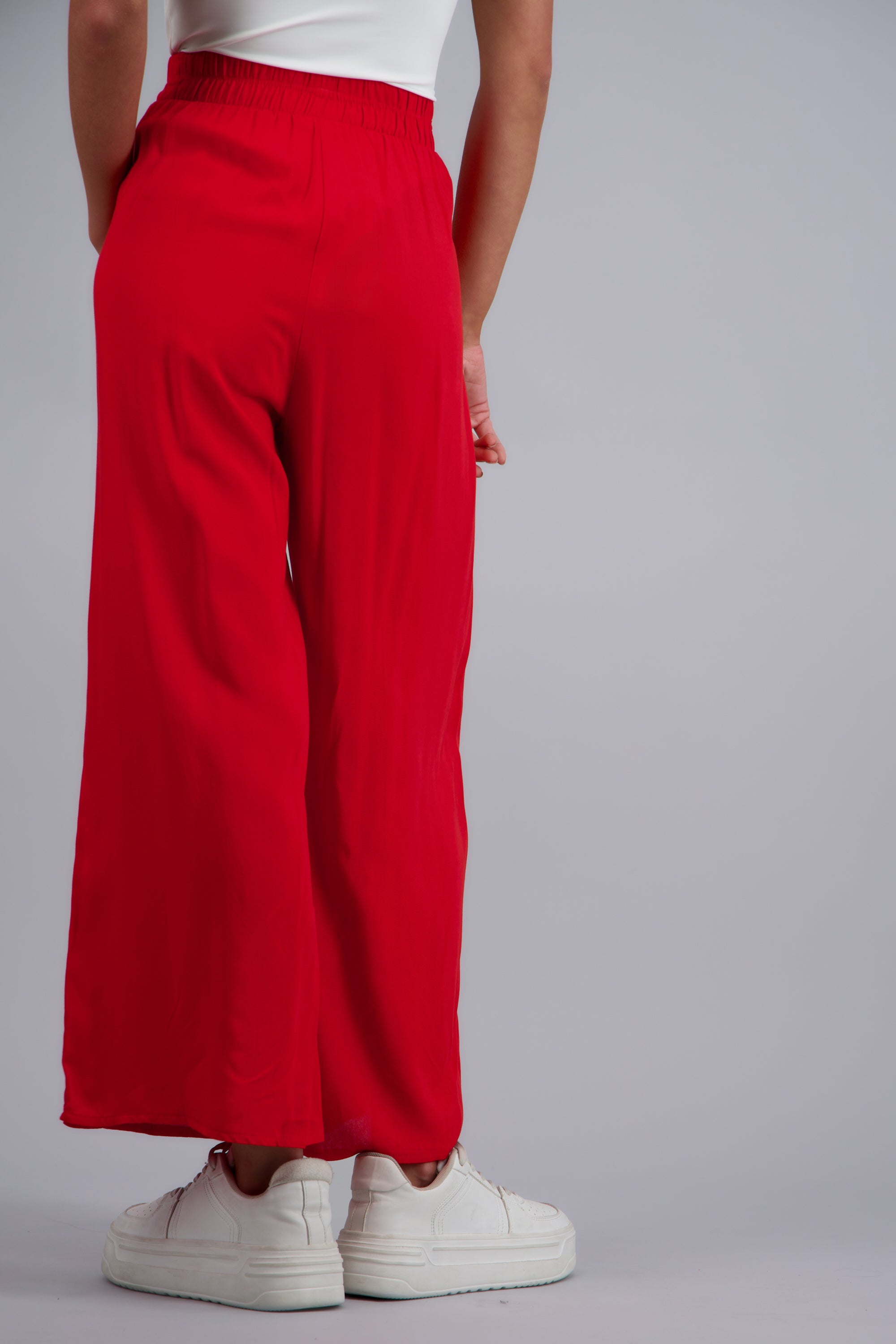 Pantalón Wide Leg Cintura Alta Fruncida ROJO TOMATE