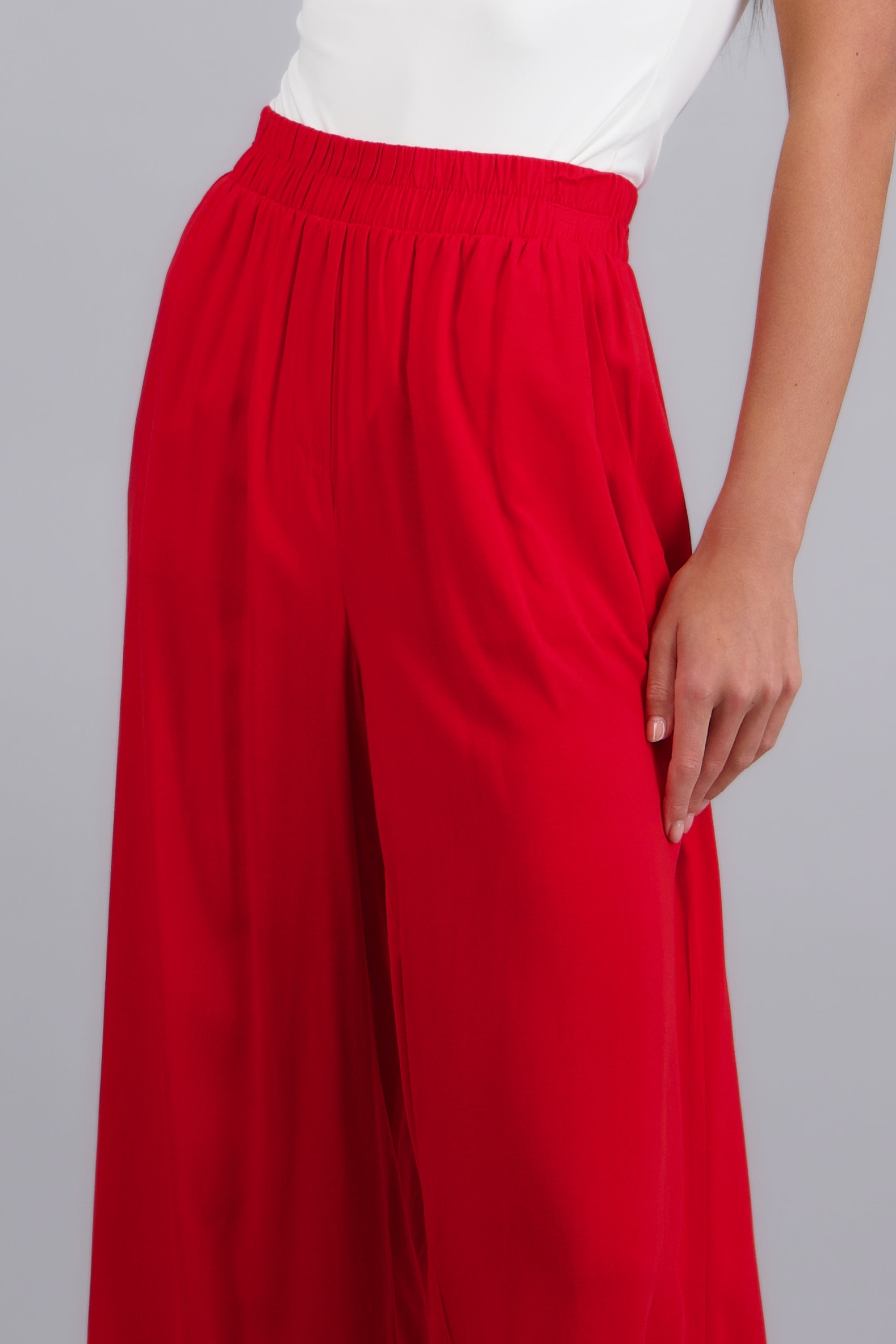 Pantalón Wide Leg Cintura Alta Fruncida ROJO TOMATE