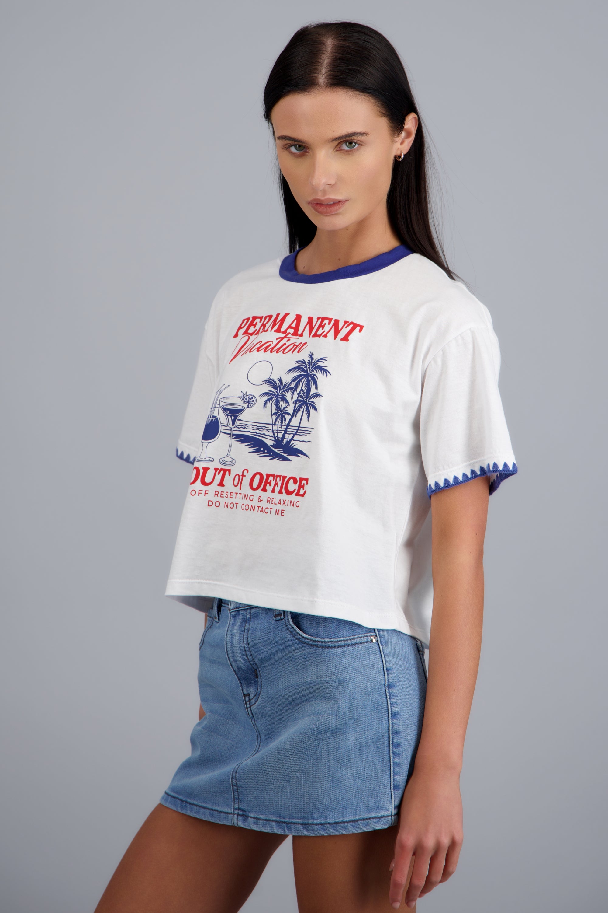 Playera estampada vacation manga corta BLANCO COMBO