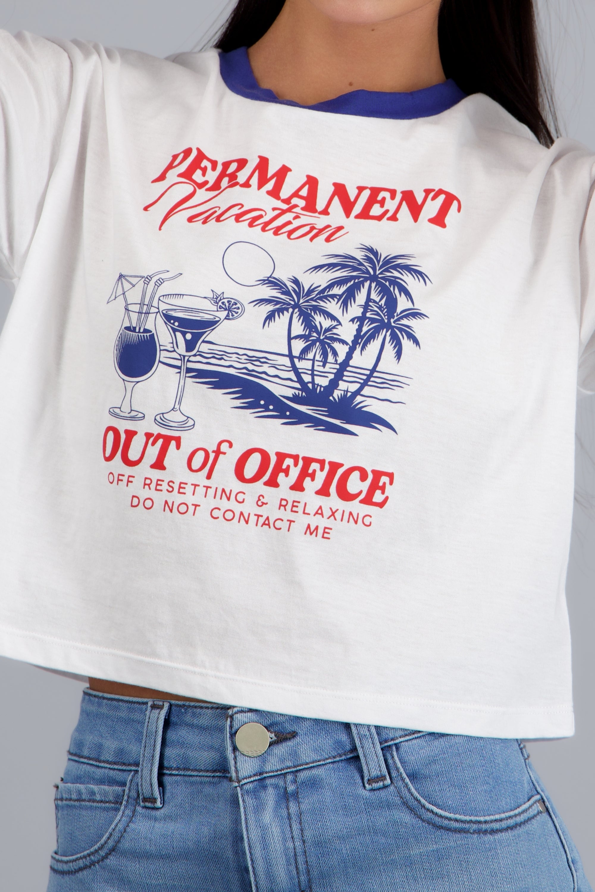 Playera estampada vacation manga corta BLANCO COMBO