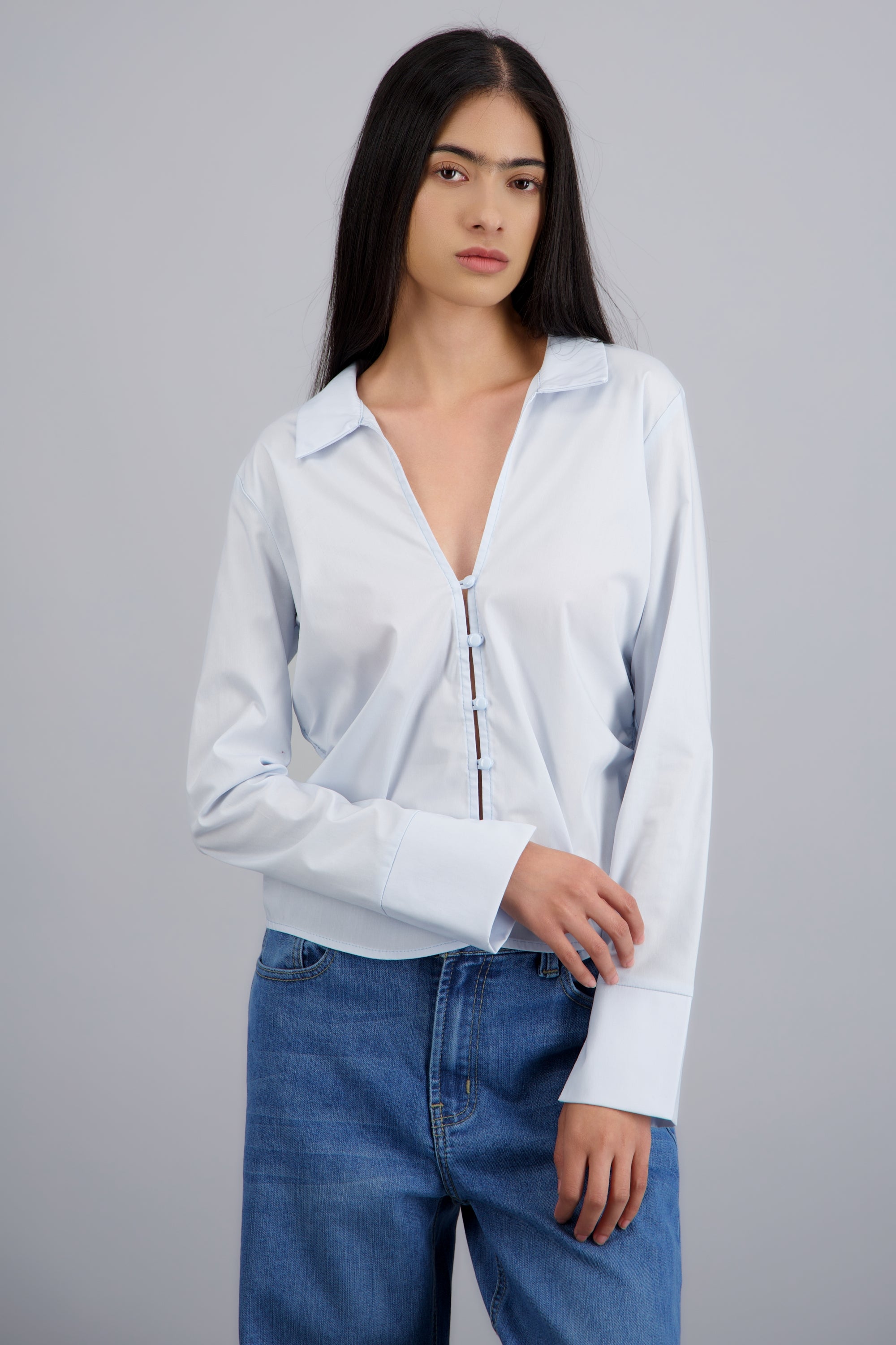 Camisa drapeada costados AZUL PASTEL