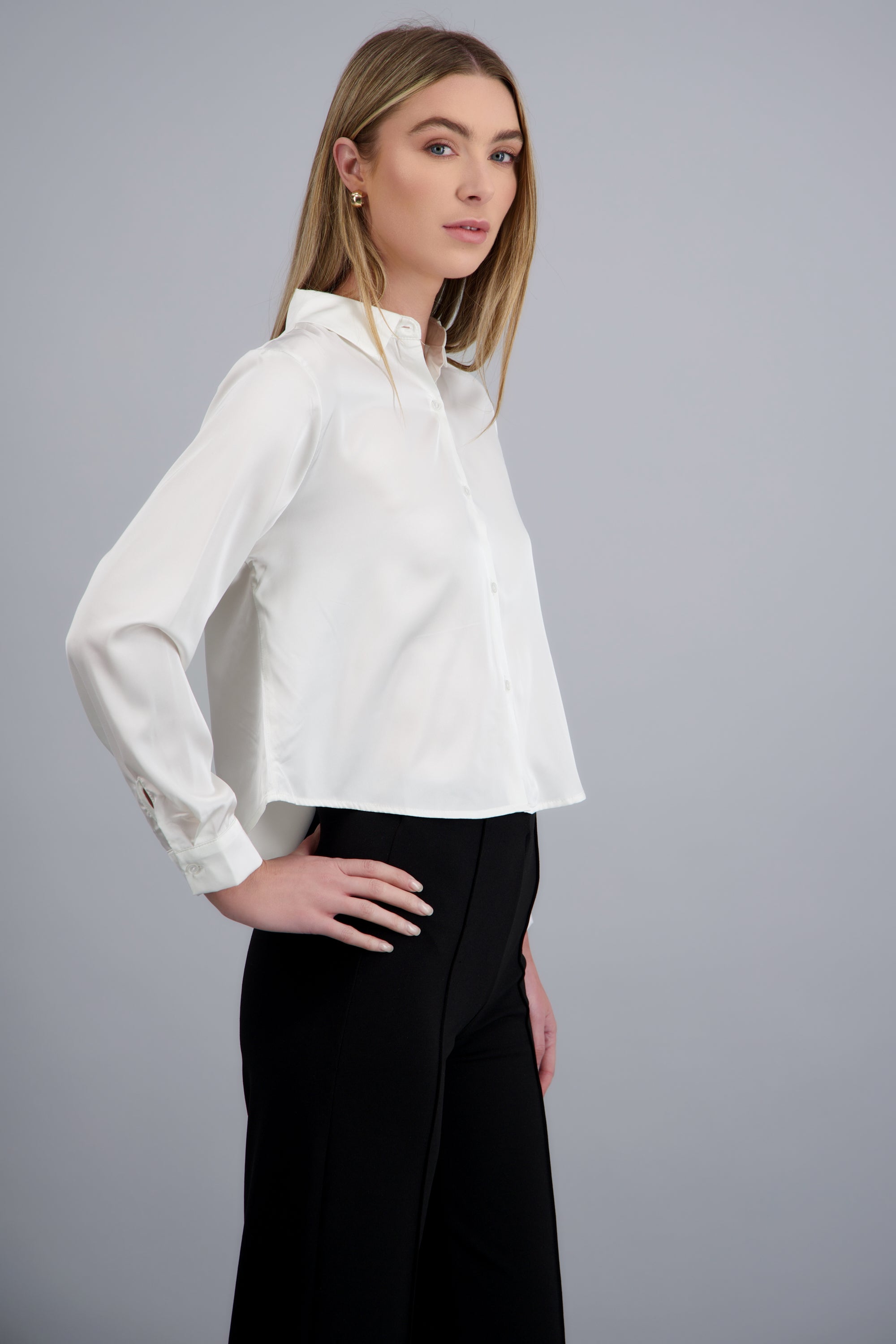 Camisa satinada lisa BLANCO