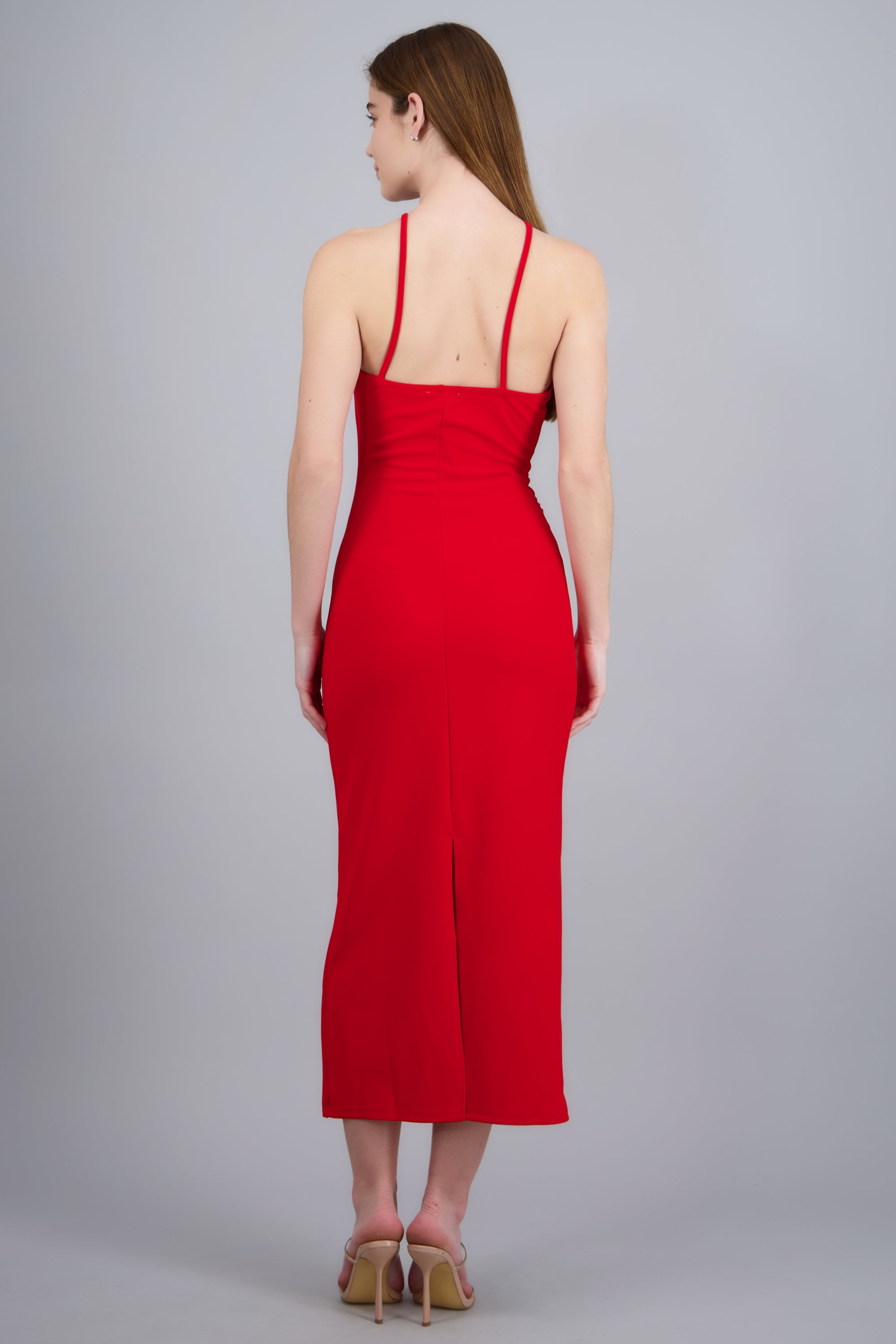 Vestido halter detalle flores ROJO