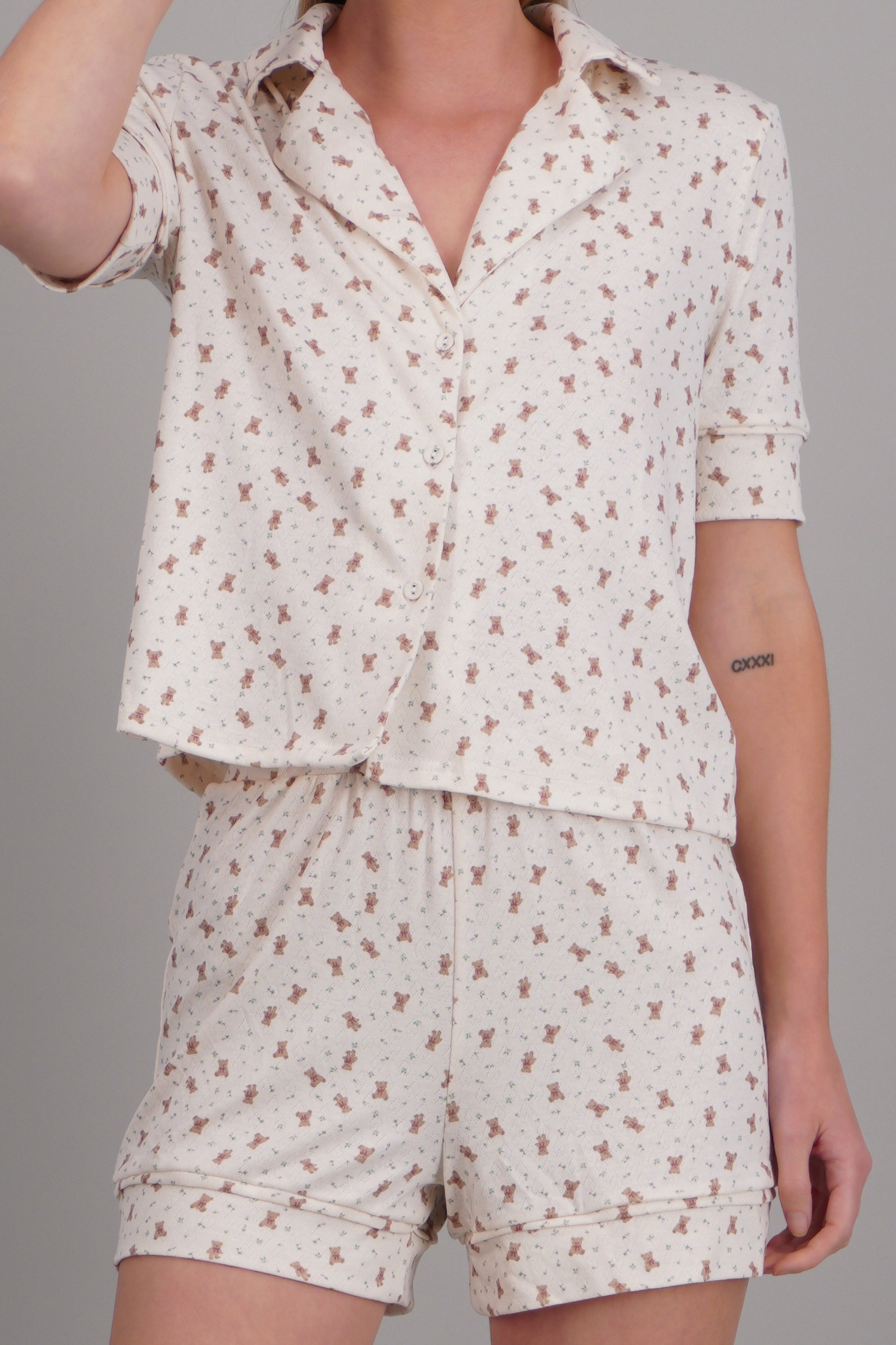 Pijama pointelle estampada CAFE