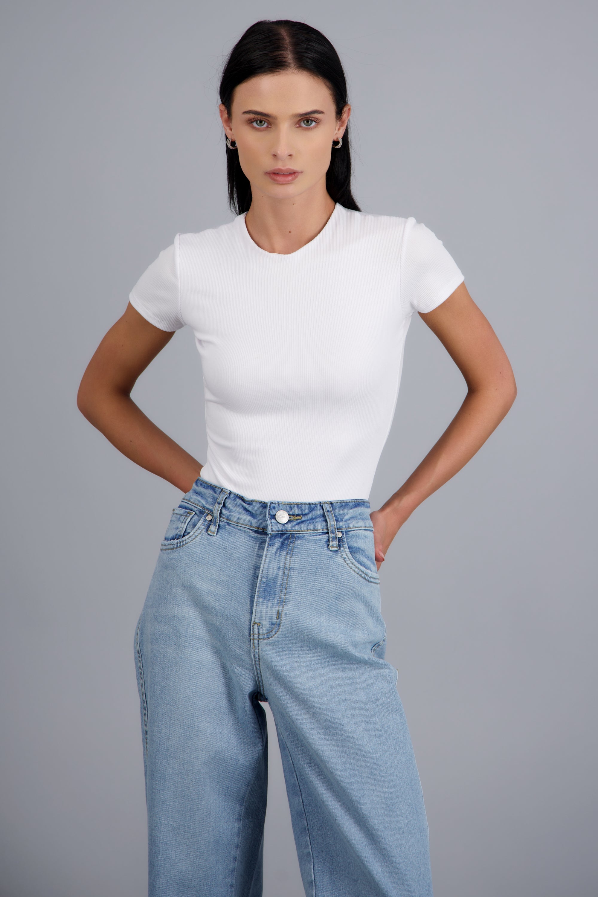Bodysuit escote scoop manga corta rib BLANCO